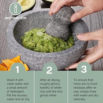 Flexzion Granite Mortar and Pestle Set - Solid Granite Stone Grinder Bowl Holder 6 Inch Molcajete for Guacamole, Herbs, Spices, Garlic, Kitchen, Cooking, Medicine