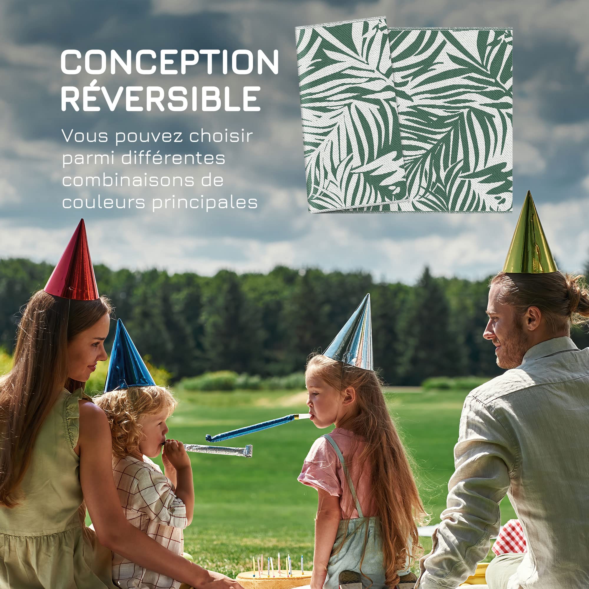 Outsunny Tapis d'extérieur réversible Motif Feuilles Vertes Tropical - polypropylène Haute densité 310 g/m² - dim. 152L x 243l cm Vert