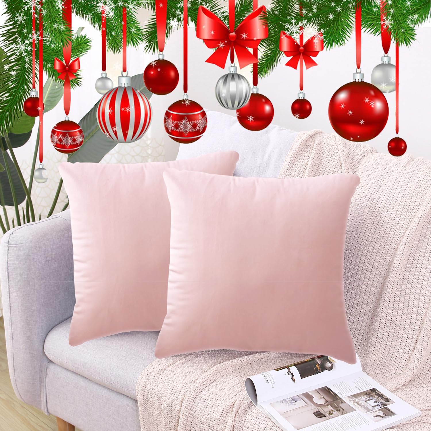 CXTAI 2x Pink Velvet Cushion Covers Decorative Square Throw Pillow Cover Pillowcase 16"x 16"40 x 40cm, 2pack_pink