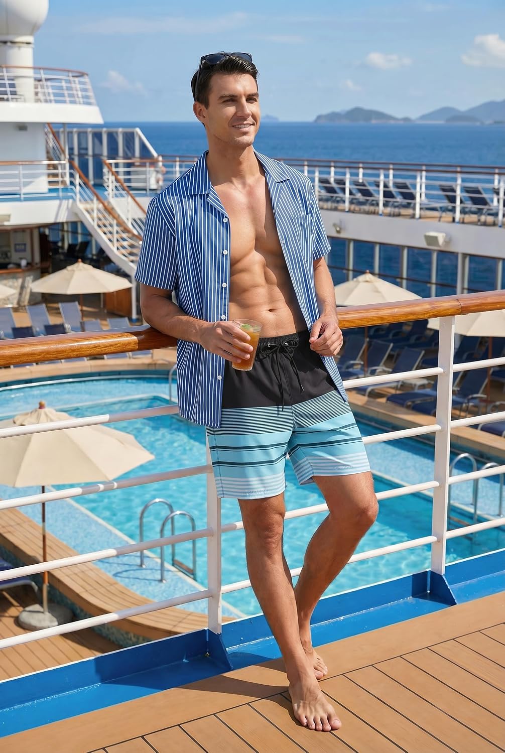 COOFANDY Men's 7" Swim Trunks with Compression Liner Stretch Swimming Shorts with Zipper Pockets