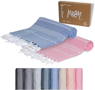 MEBY 2er Set XXL-Saunatücher (100x200 cm). Strandtuch, Badetuch, Türkisches Hamamtuch, Handtuch. 100% Baumwolle (Rosa & Blau)