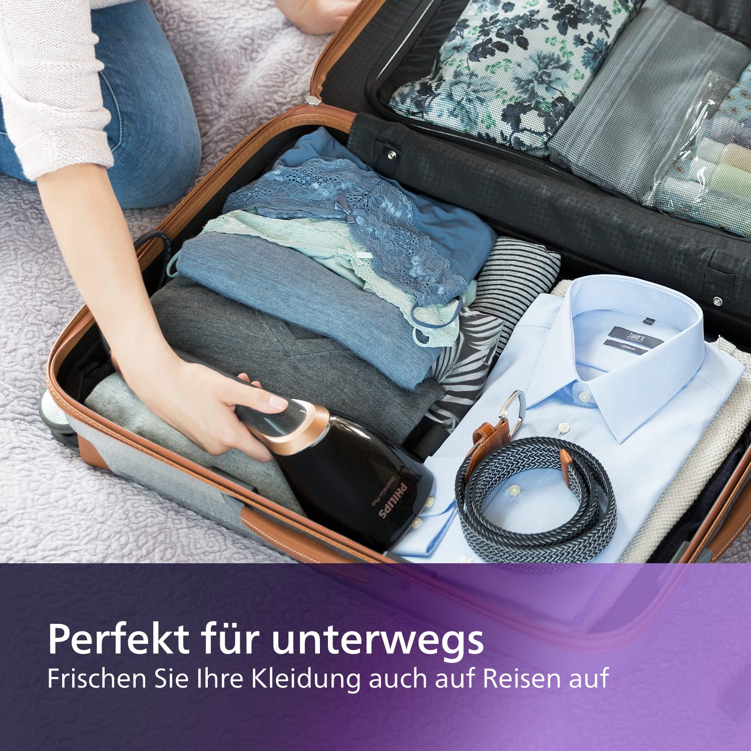 Philips Steam&Go Tragbarer Dampfglätter – 1300 W, konstante Dampfleistung 24 g/min, kompaktes und ergonomisches Design, SmartFlow-Heizplatte, schwarz (GC365/80)
