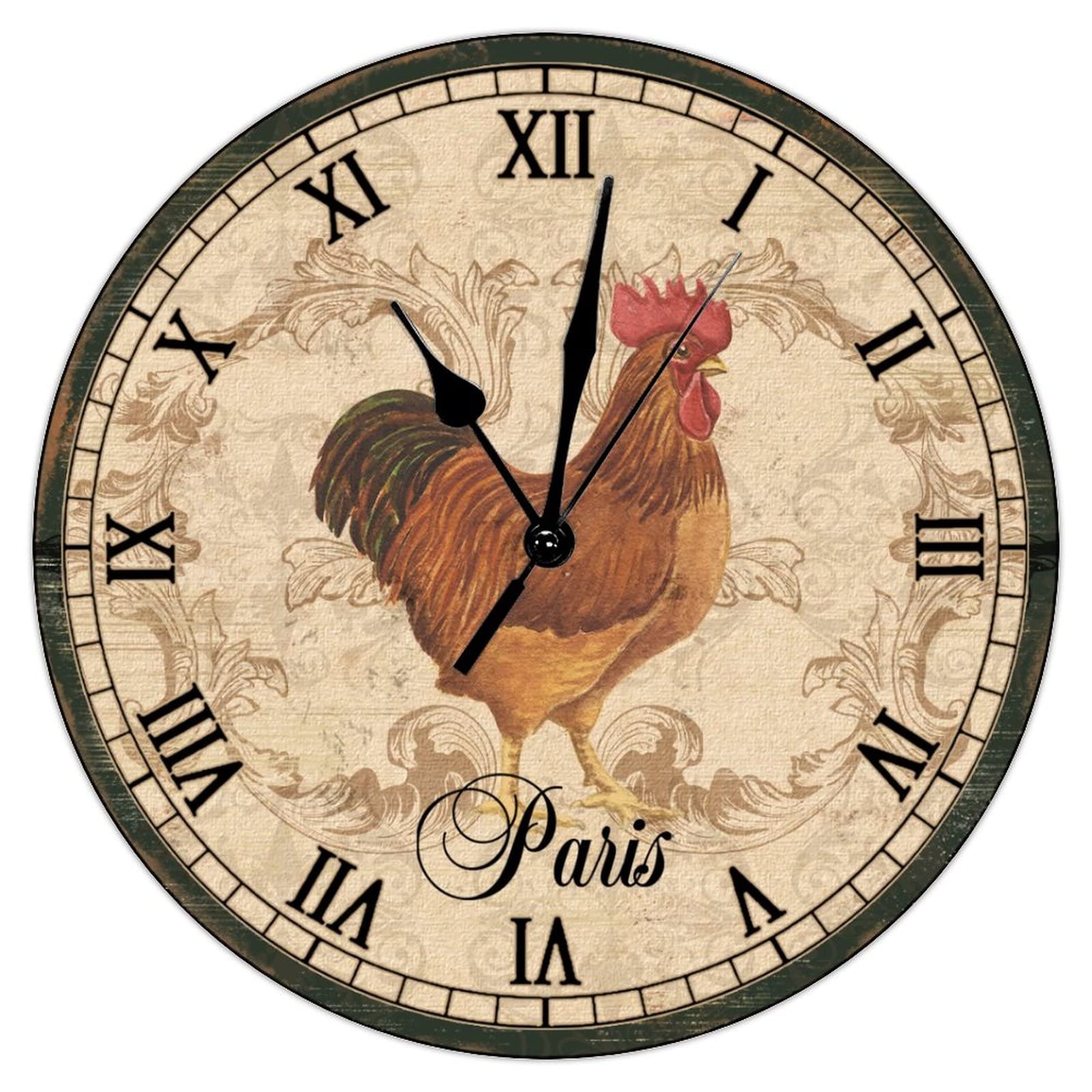 Horloge murale à quartz haut de gamme motif coq français déco silencieuse rustique 38 cm