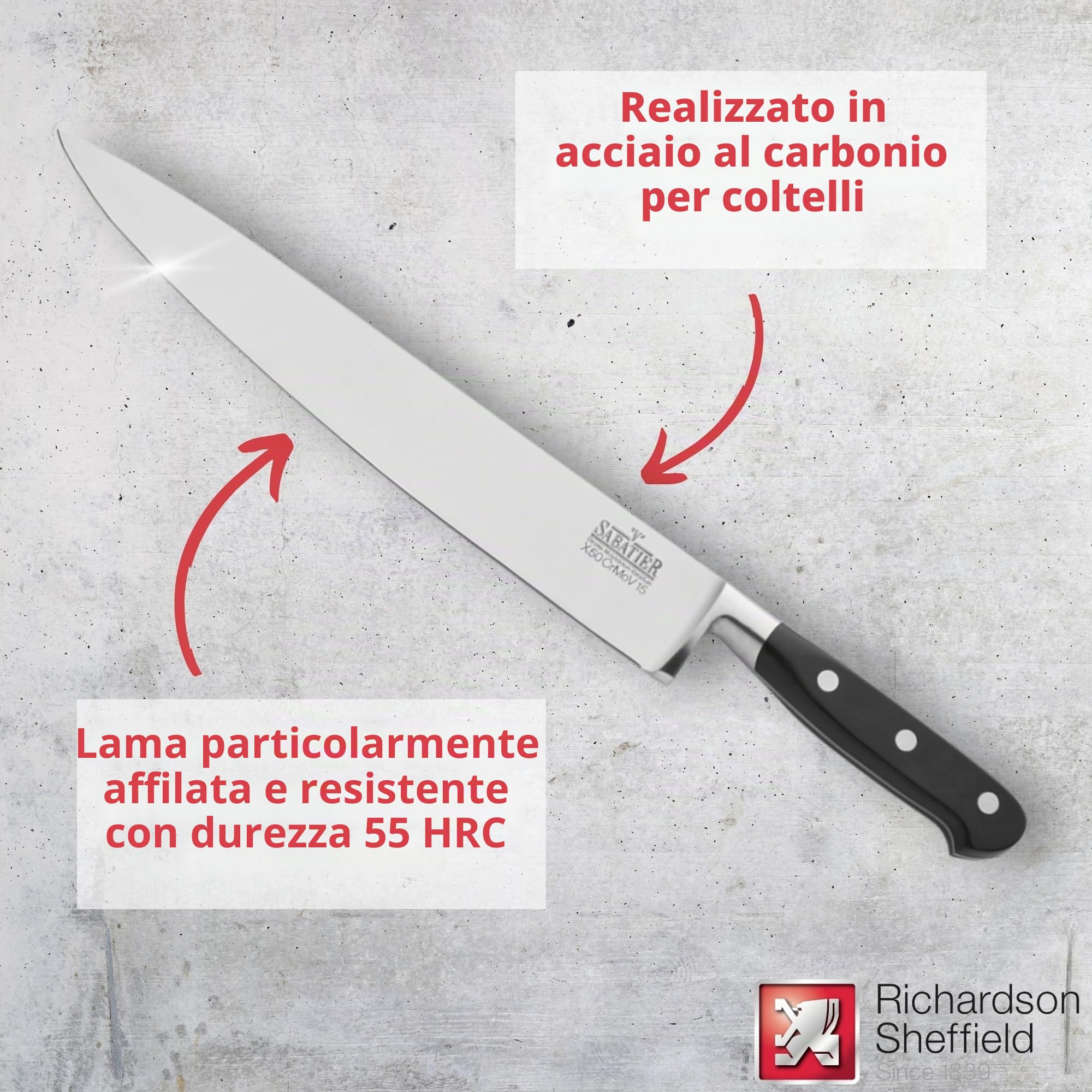 Richardson Sheffield V SABATIER - Ceppo portacoltelli con coltelli, 10 pezzi, lama affilata, acciaio al cromo-molibdeno-vanadio, blocco di legno massiccio, design di alta qualità e bello