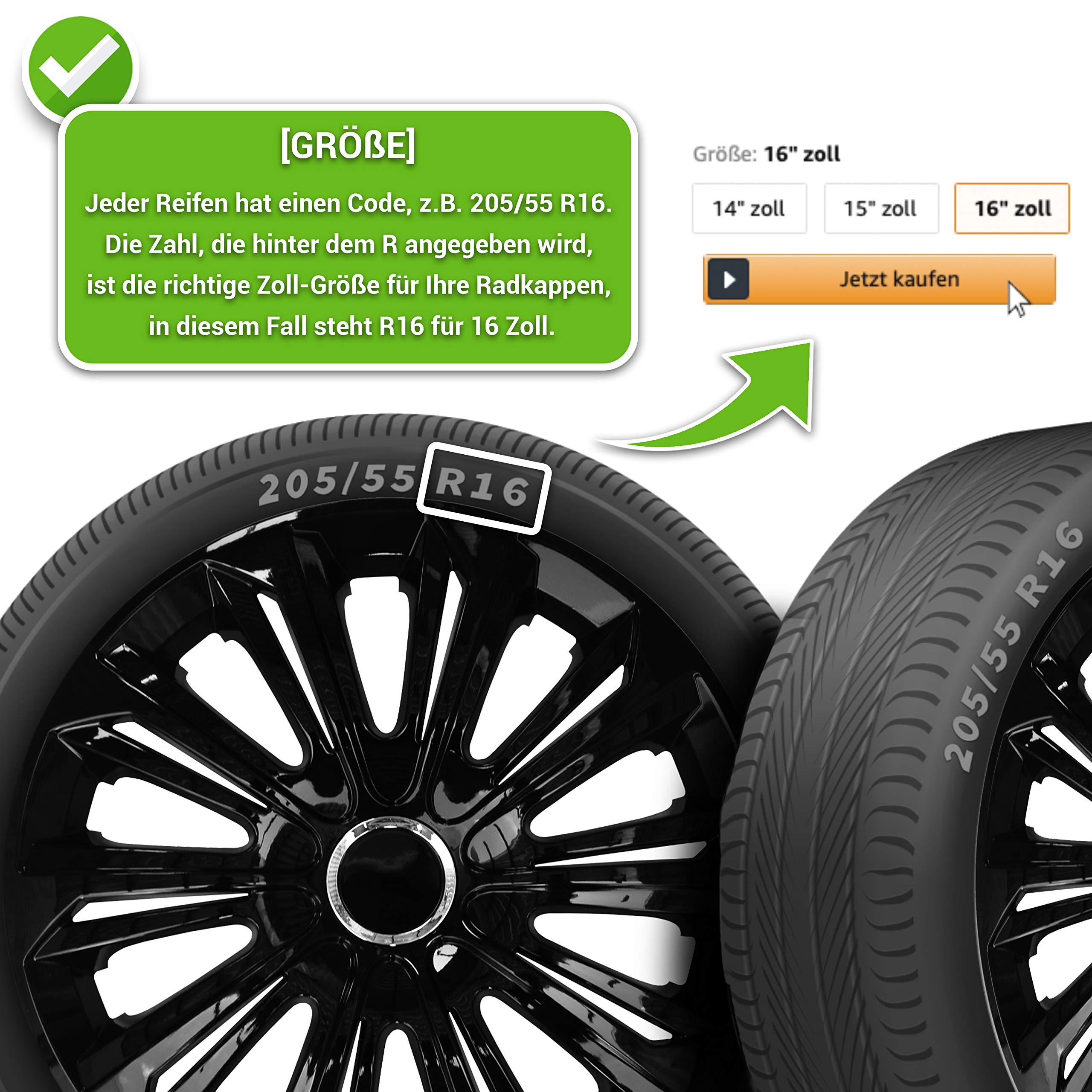 Luckyberg Radkappen 14 Zoll Set - Grüne Zierblenden Für Stahlfelgen