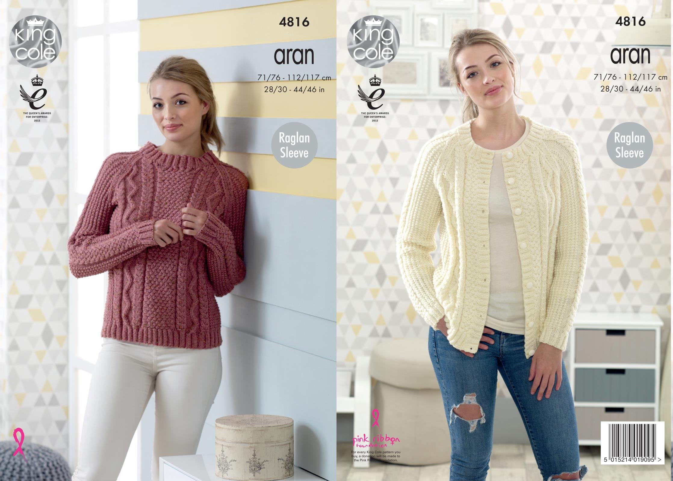 King Cole Women's Pink 4816 Knitting Pattern Raglan Sweater And Cardigan In Fashion Aran