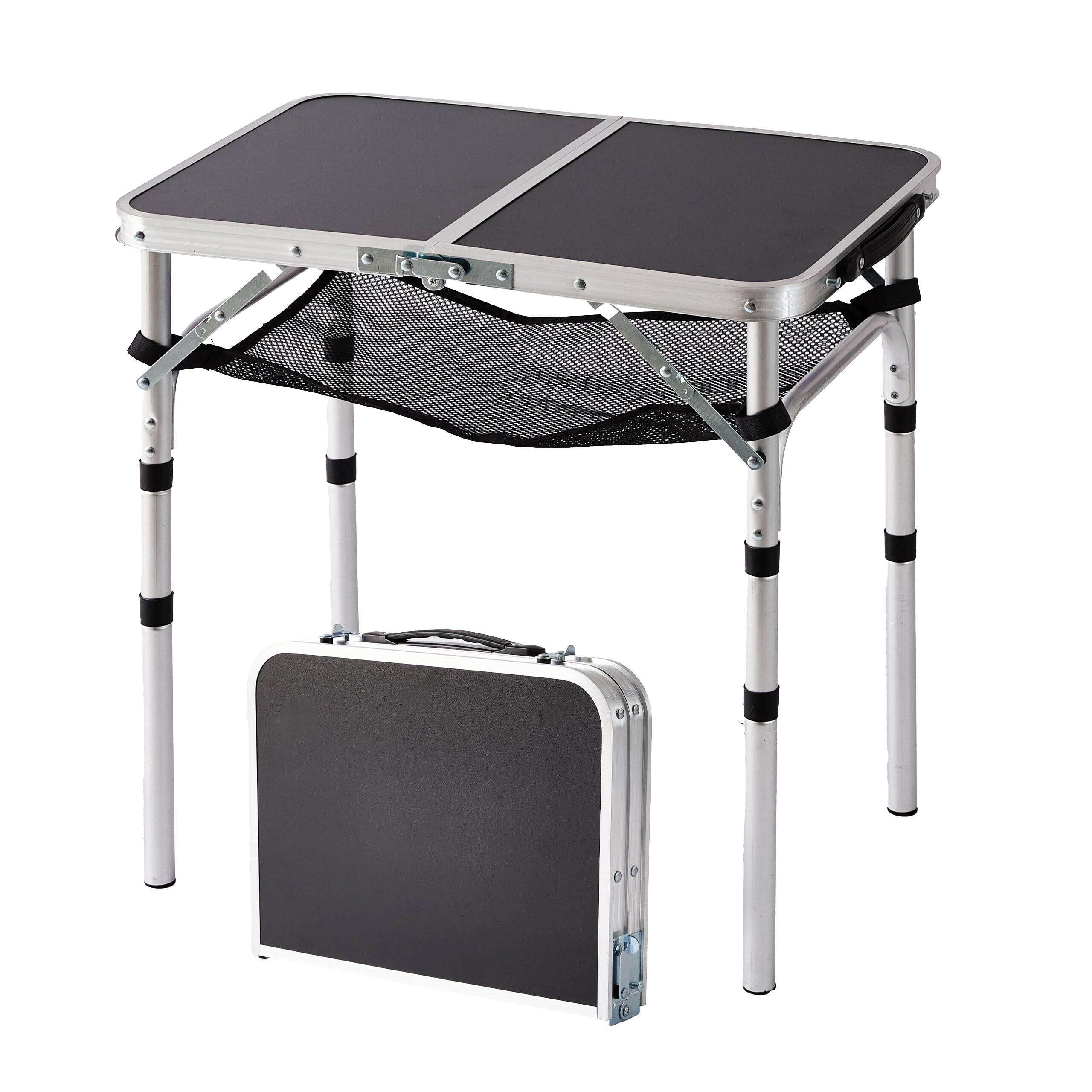 Relaxdays Folding Camping Table, Height-Adjustable, Aluminium & MDF, Weatherproof, 60x60x40 cm, Black
