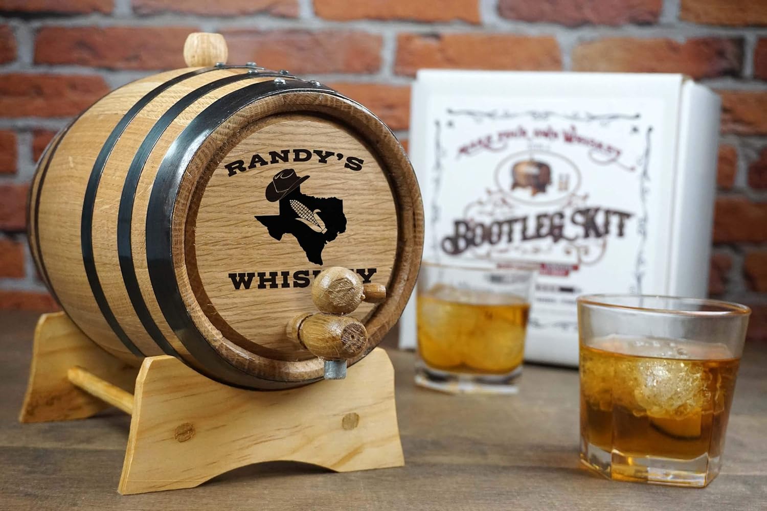 Personalized Whiskey Making Kit w/ 1 Liter Oak Aging Barrel and Texas Sweet Corn Alcohol Moonshine Essence - Charred Mini Whiskey Barrels (B268)