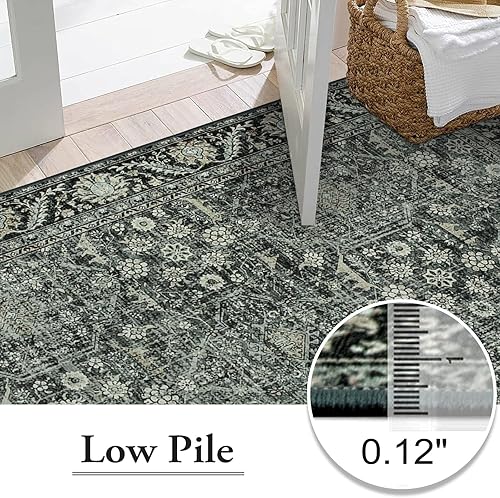 Miniatura 3 de Lahome Alfombra vintage para pasillo, 2 x 8 pies, con parte trasera de goma, antideslizante, lavable, alfombra de cocina, ultrafina, para