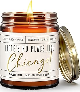 Chicago Gifts, Chicago Decor for Home - 'There's No Place Like Chicago Candle, w/Lake Breeze & Apple I Chicago Souvenirs I 9oz Jar, 50Hr Burn, Made in USA