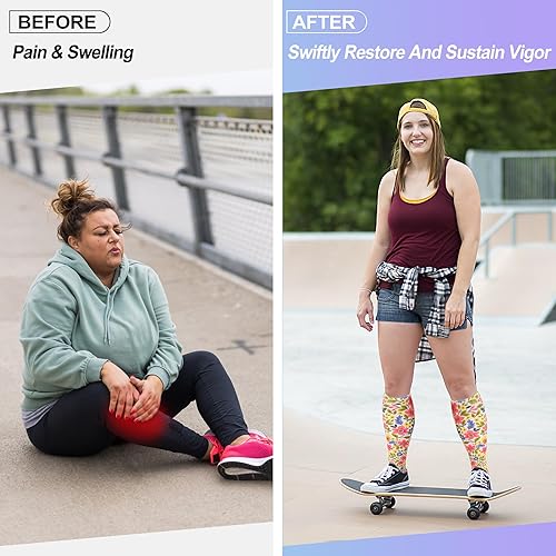 Miniatura 21 de LEVSOX Calcetines de compresión de talla grande para mujeres y hombres, pantorrilla ancha, extra grandes, 15-20 mmHg, hasta la rodilla, calcetines 3