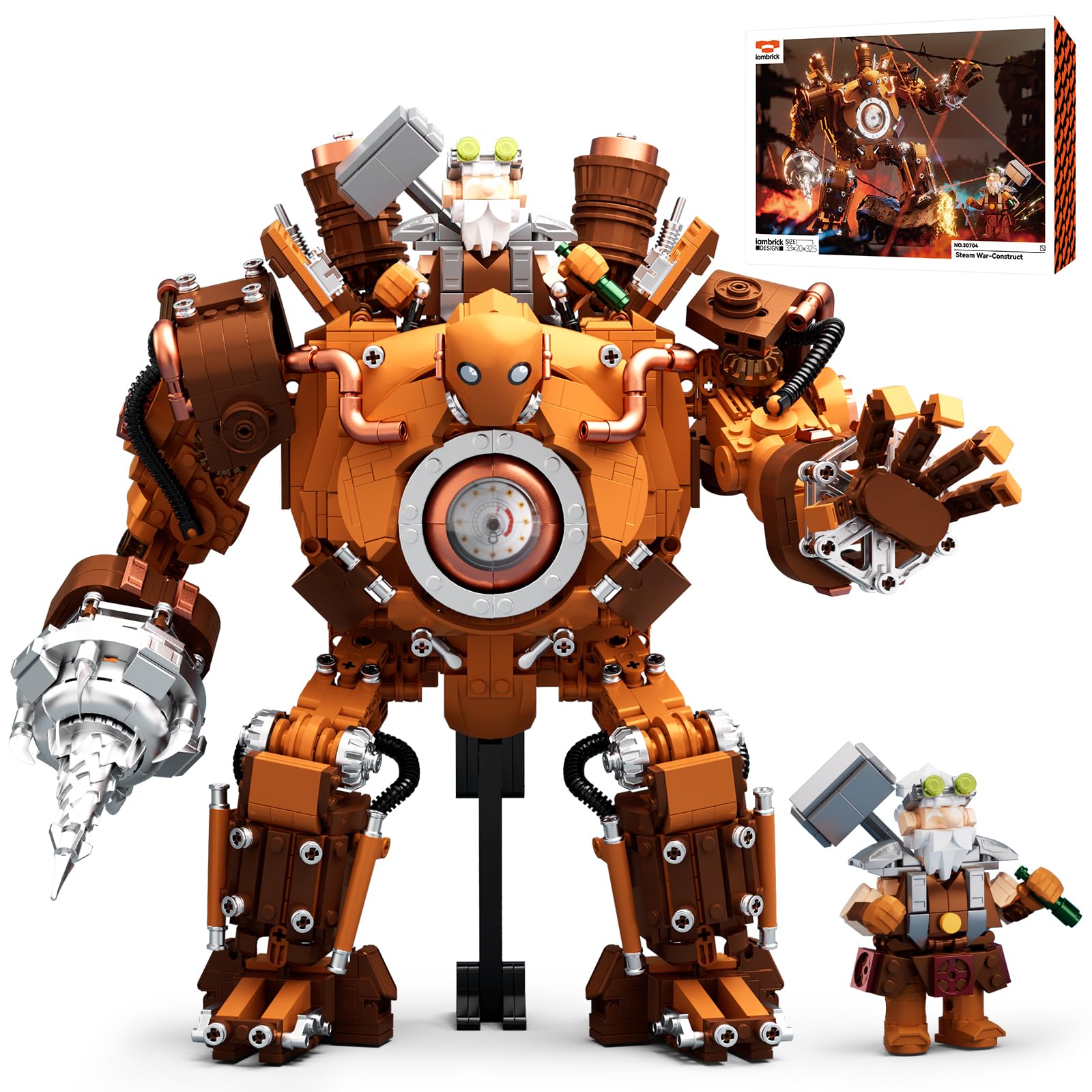 Steam Mech Building Set per adulti, Robot Warrior Building Block Toy con Minifigure Nano Warrior, Kit modello robot con arma 30704, Cool Creative Display Regali da collezione 14+ 1777 PCS
