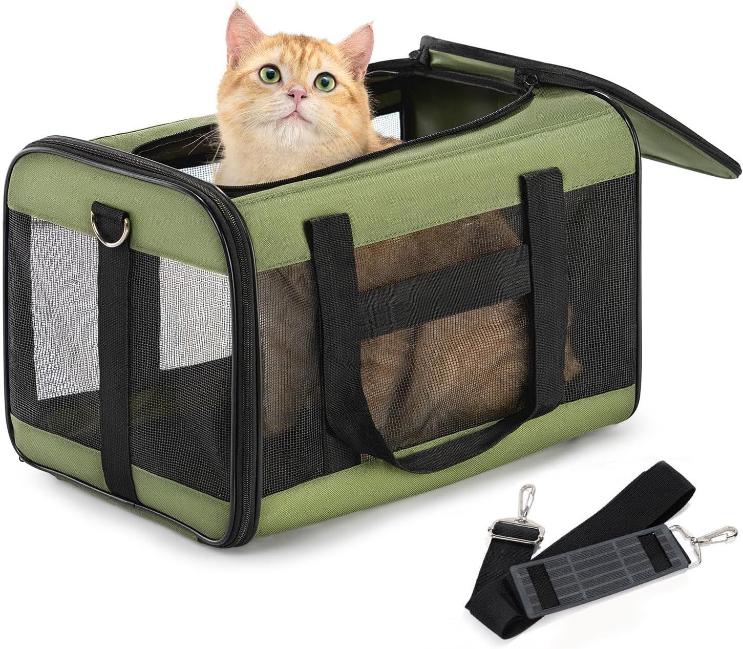 Conlun Cat Carrier Airline Approved, Soft-Sided Dog Carrier with Inner Safety Leash, Pet Transport Carrier for Small-Medium Cats Puppies up to 7KG, Collapsible Travel Kitten Carrier Bag,Green(M) — image 1