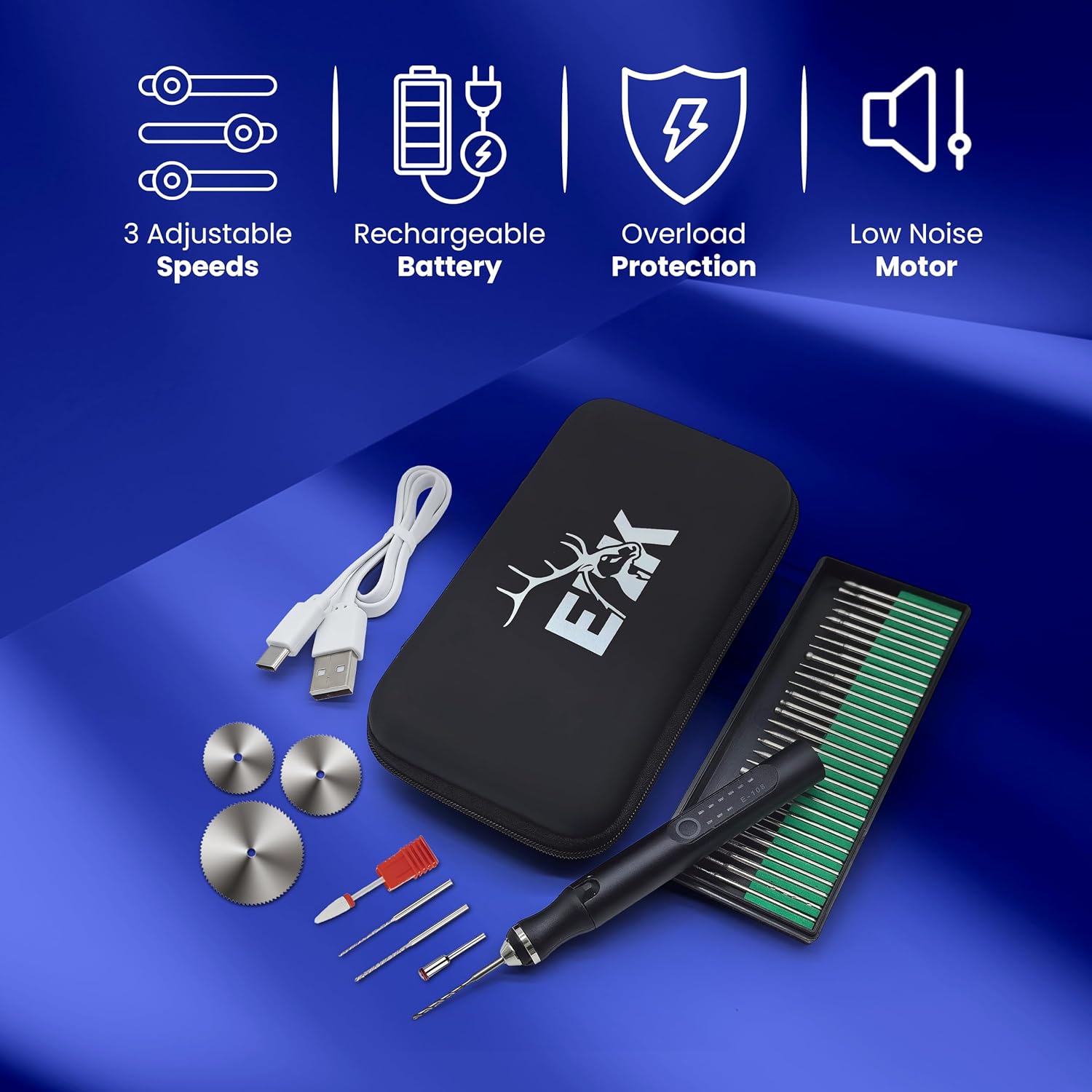 ELK Customizer Engraving Pen for All Materials - 2025 Upgraded Torque - Rechargeable, Wireless & Beginner Friendly - Engrave 50+ Surfaces - for DIYers & Artists - 30+ Bits & Tools Included - Black