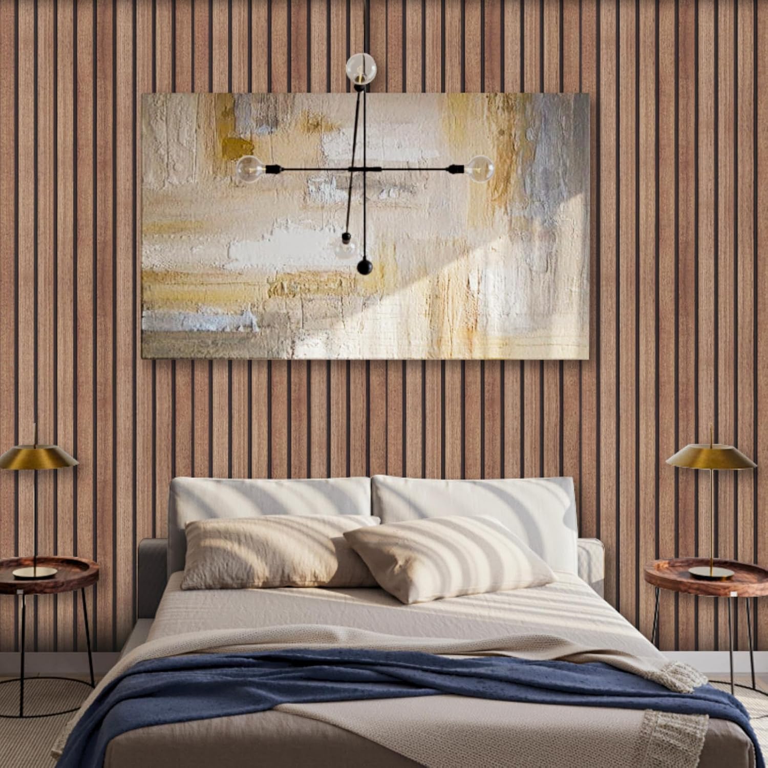 Abyssaly Wood Slat Peel and Stick Wallpaper, Brown Striped Wood Panel Grain Contact Paper, Removable Self Adhesive Faux Wooden Panel Wall Covering for Bedroom 17.7 in X 118 in