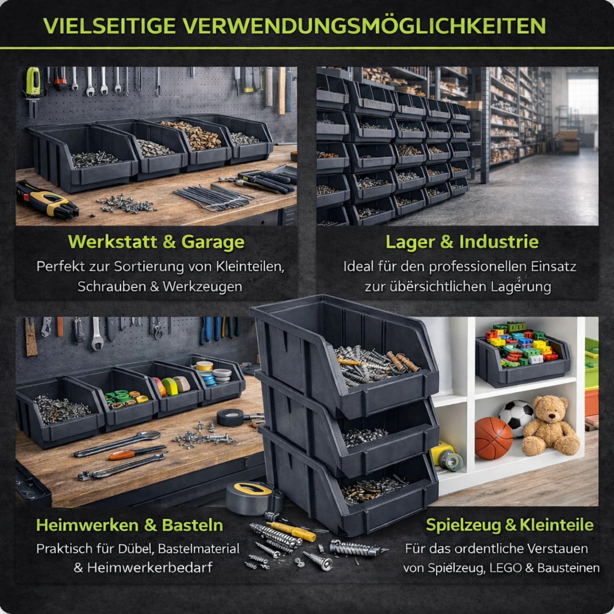 Rodopi 26er Set Stapelboxen, Größe M | Sichtlagerkästen 230x150x130mm | Robuste Lagerboxen für Werkstatt, Garage, Keller | Aufbewahrung für Kleinteile & Werkzeug | Sortierkästen Rot