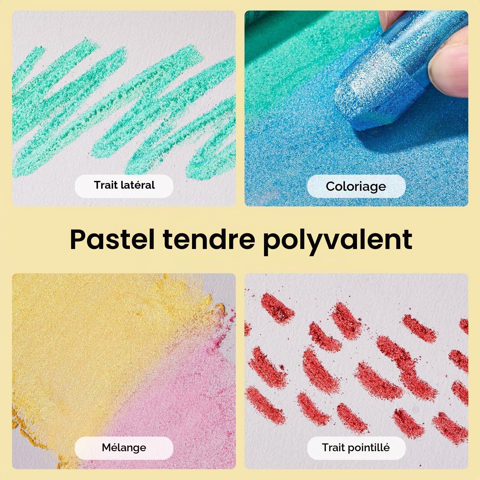 LIGHTWISH 24 Pastels Doux Métallisés Fait Main Set de Bâtons à la Craie Super Doux, Faciles à Estomper pour le Dessin, la Peinture et le Mélange Professionnel
