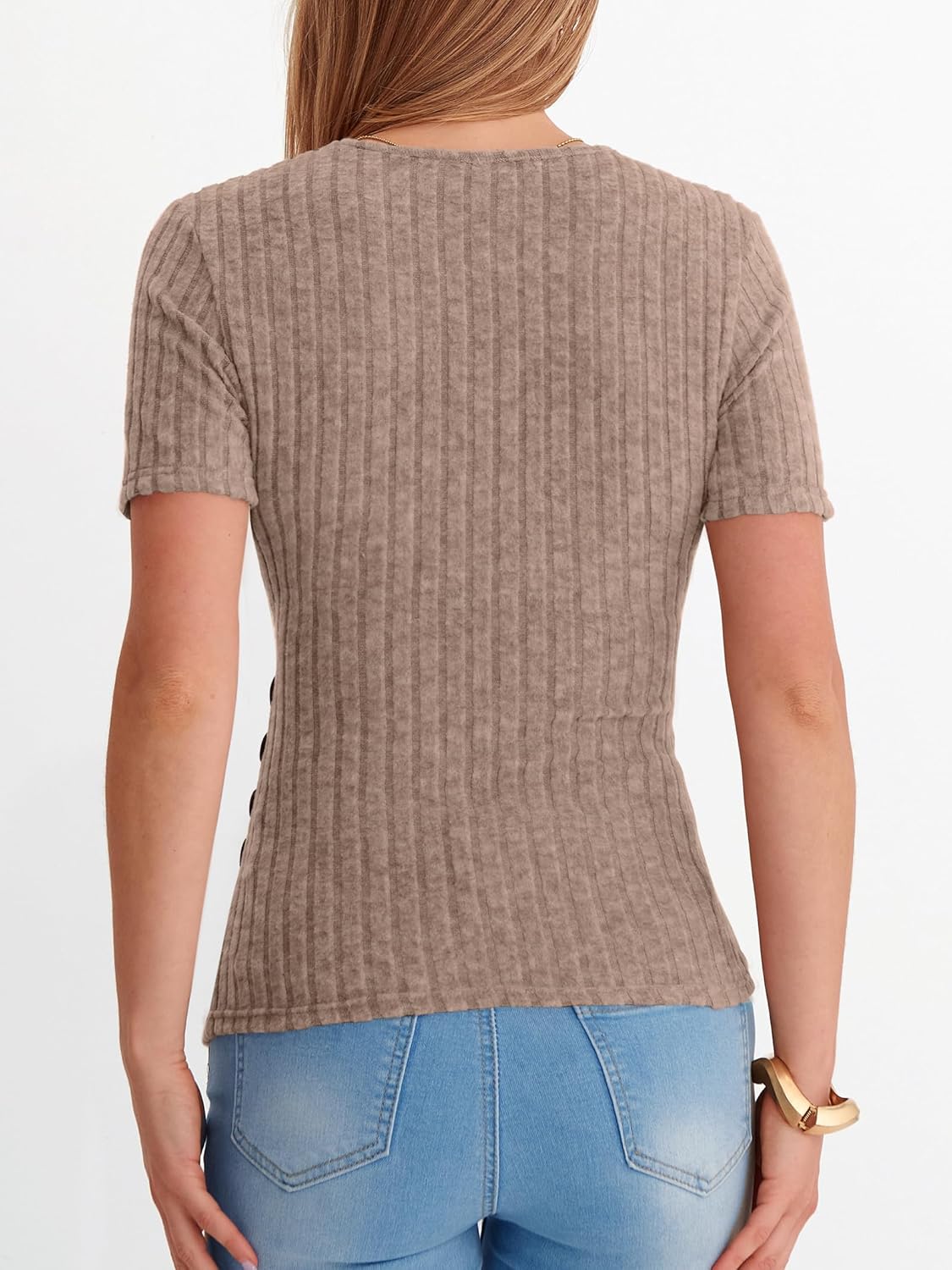 ANRABESS Womens Tops Short Sleeve V Neck Sexy Ribbed Knit Slim Fit Lightweight Sweater 2026 Summer Dressy Casual T-Shirts - Image 6