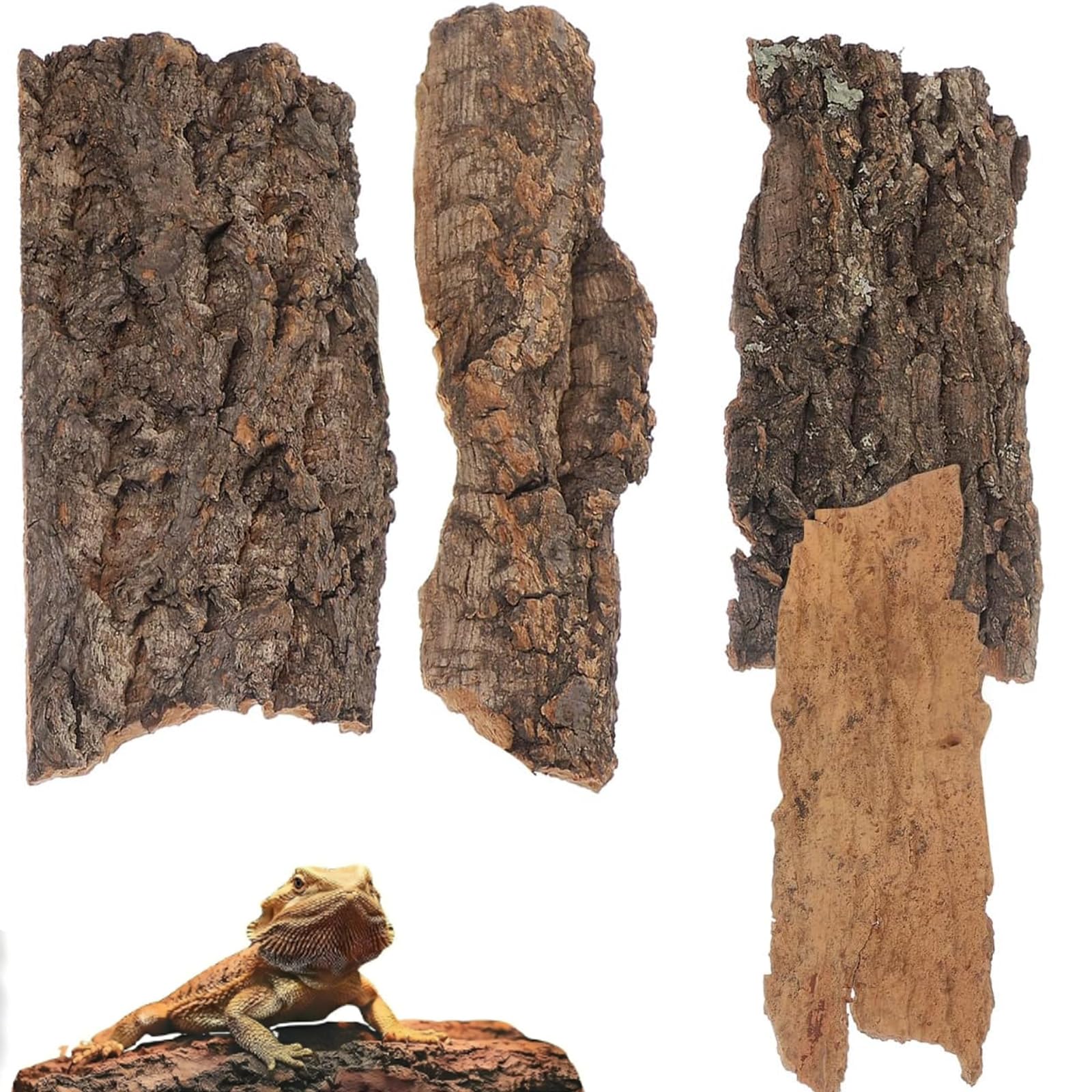 4Pcs Reptile Cork Bark Decoration, Bark Decor Reptile Hide Tree Decor Lizard Geckos Tortoise Birdcage Tank Accessories Water Tube Landscaping，Versatile Climbing Surfaces and Secure Hiding Spots