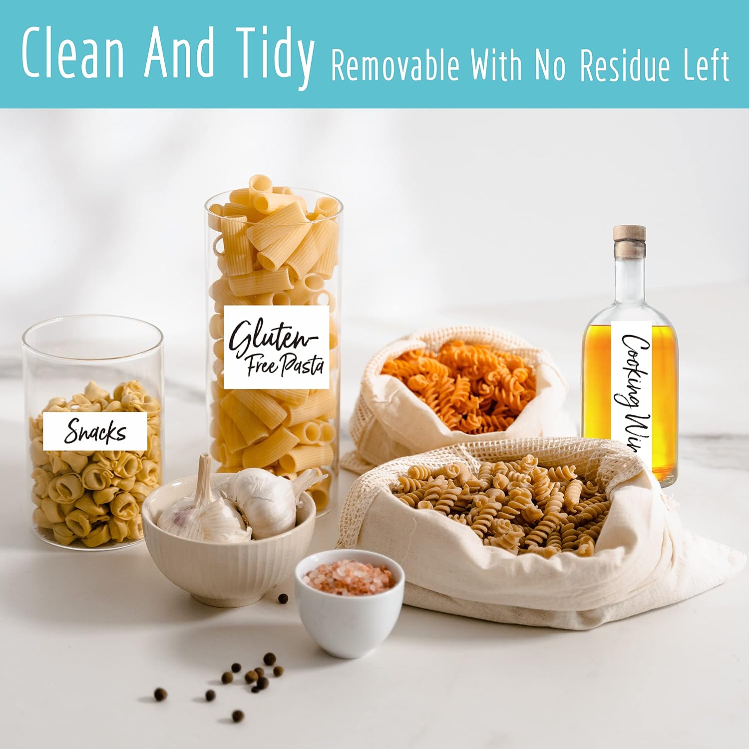 Hebayy 860 Kitchen Labels, 809 Preprinted Pasta Cereal Bean Spice Herb Snack Seasoning Condiment Oil Vinegar Stickers plus 51 Extra Blank Labels, Water/Oil/Tear Resistant,No Residue Pantry Food Labels