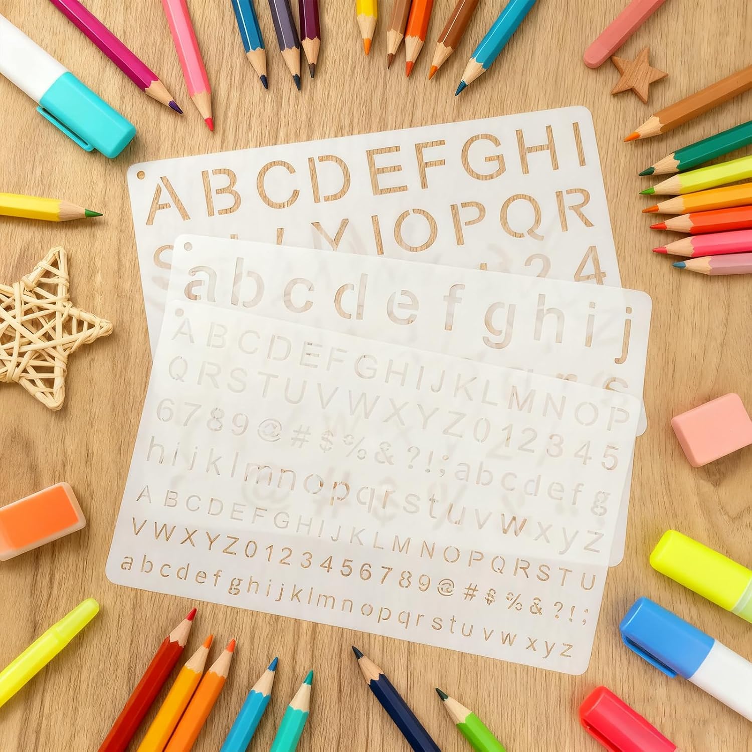 35 Pack Reusable Plastic Letter & Number Stencils for Painting - 1/3,1/2,3/4,1,2 Inch Sizes,Alphabet Templates for Crafts,Wood Signs,Fabric,Wall & DIY Art Projects