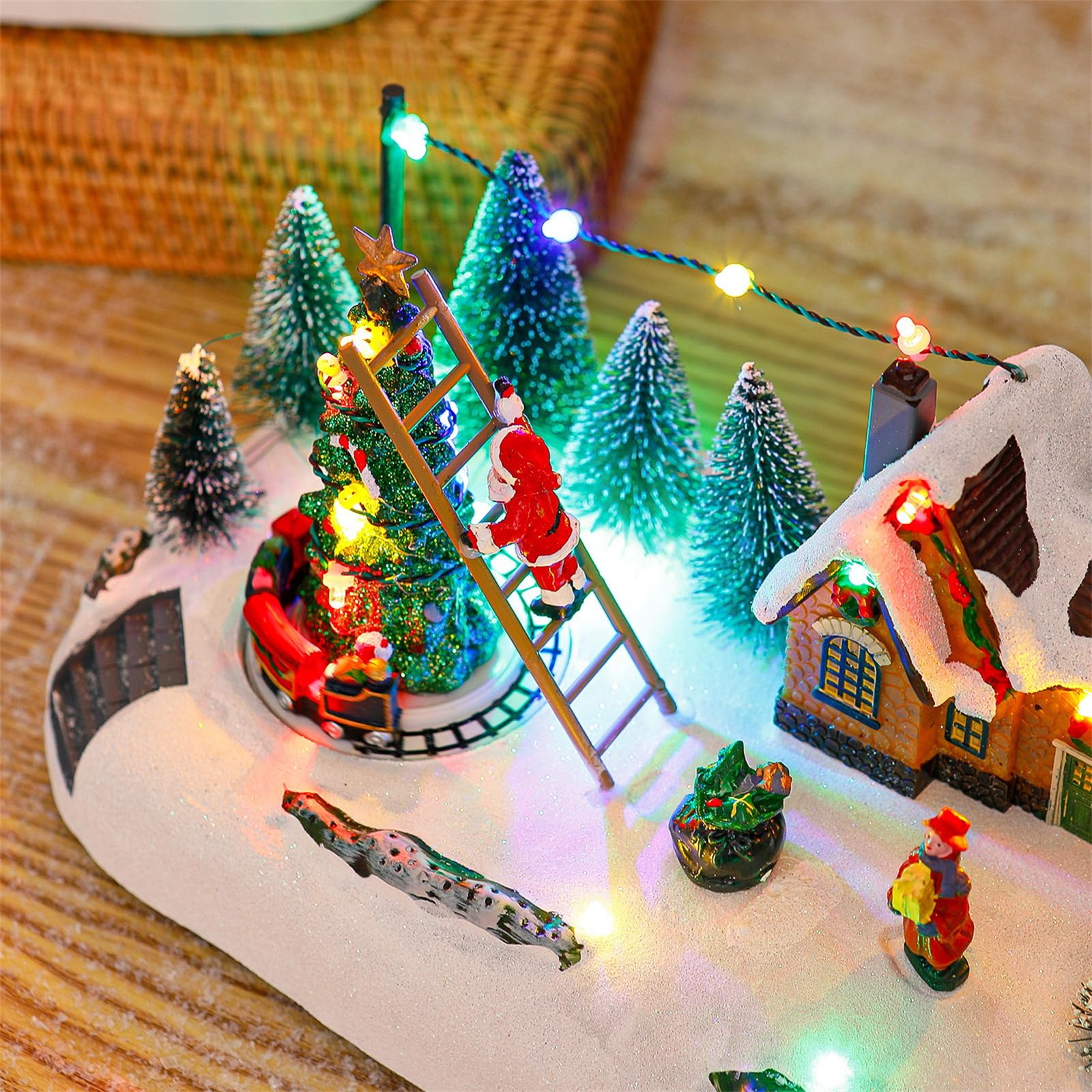 Aurgiarme Decorazione natalizia in resina a tema con funzioni musicali e illuminazione ornamento per genitori e figli, attività di decorazione per feste di Natale