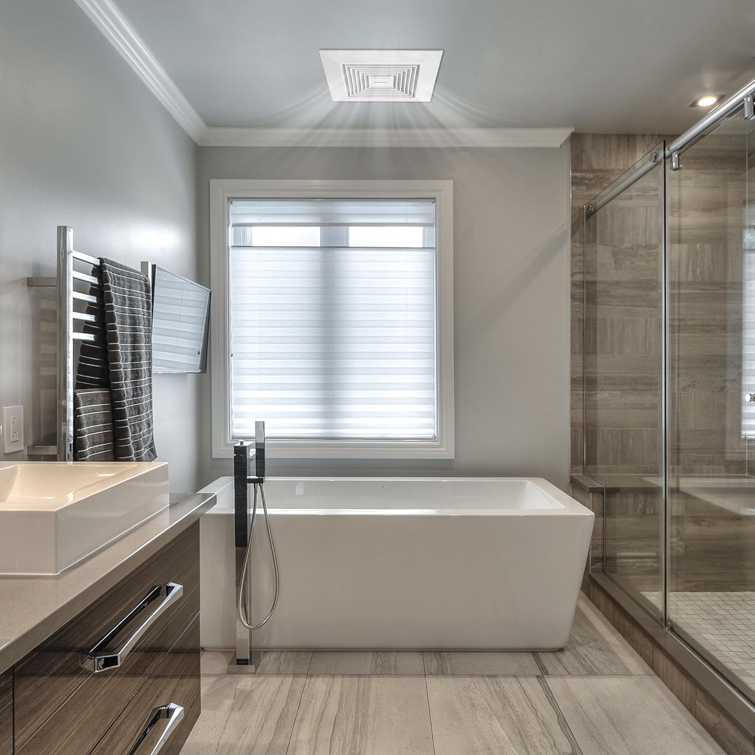 DC Bathroom Exhaust Fan, 8 Inch Powerful ABS Plastic Ventilation Fan 110 CFM 1.0 Sones Quiet Operation High-Efficiency Exhaust Fan, Ceiling Mount Fan For Home, Office