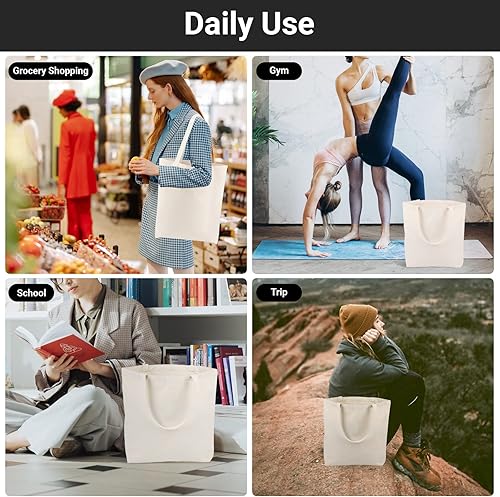 Miniatura 6 de Segarty Bolsa de lona pequeña, paquete de 6 bolsas de lona en blanco de 15 x 16 pulgadas para mujer, bolsa lisa reutilizable con algodón natural y