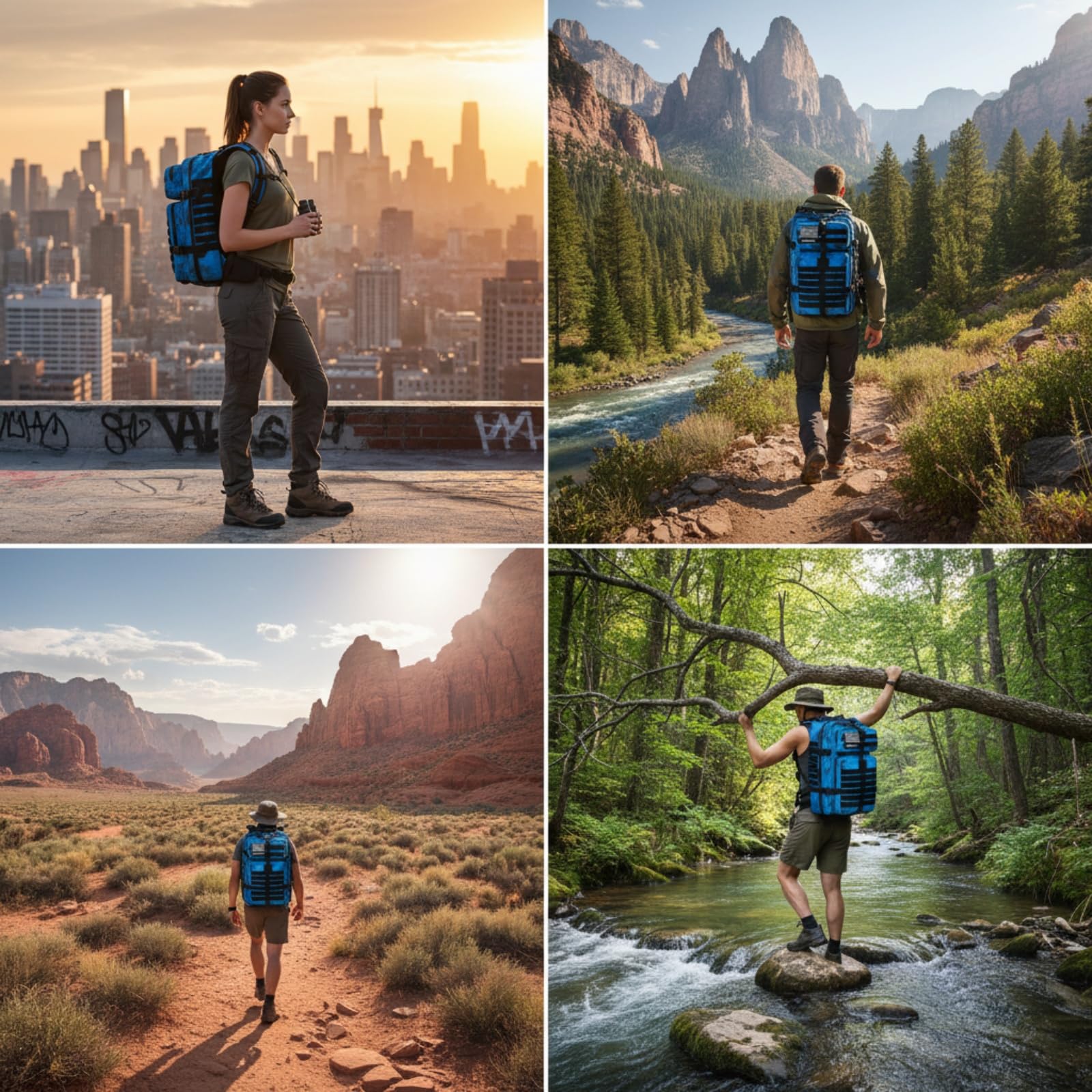 Militärischer taktischer Rucksack, 45 l, für Damen und Herren, Bug-Out-Tasche, Molle-Tagesrucksack, Wandern, Trekking-Rucksack, Blaue Krawatte, Large, Taktischer Rucksack