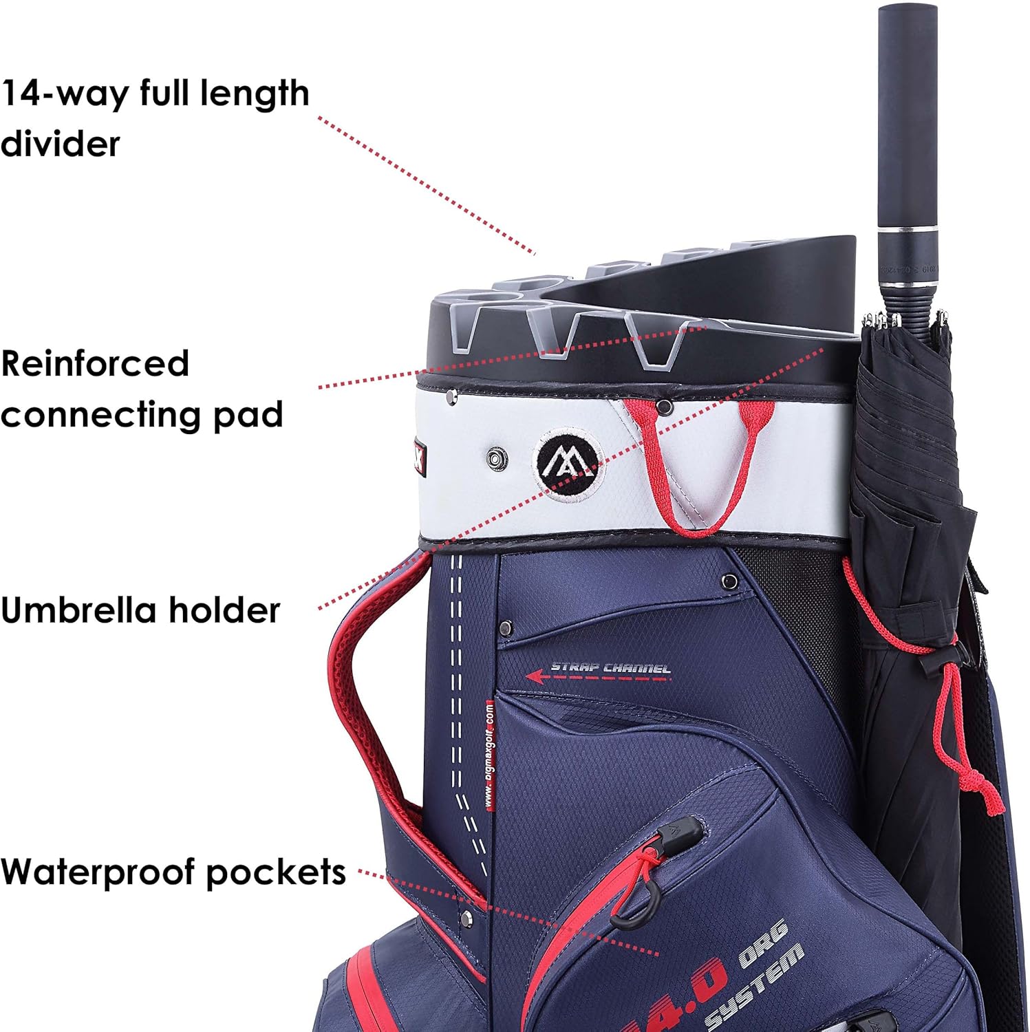 Big Max Dri Lite Silencio 2 - Waterproof Golf Cart Bag with Protective 14 Way Golf Club Divider Organizer Top, Water-Proof Zipper Pockets and Integrated Cooler Bag for Beverages