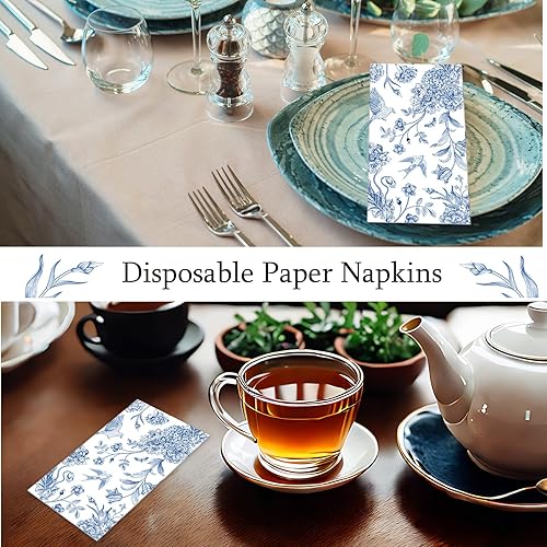 Miniatura 5 de Tatuo 200 servilletas de papel florales azules desechables para baño, invitados, servilletas decorativas de papel para baño, ducha, inodoro, polvo,