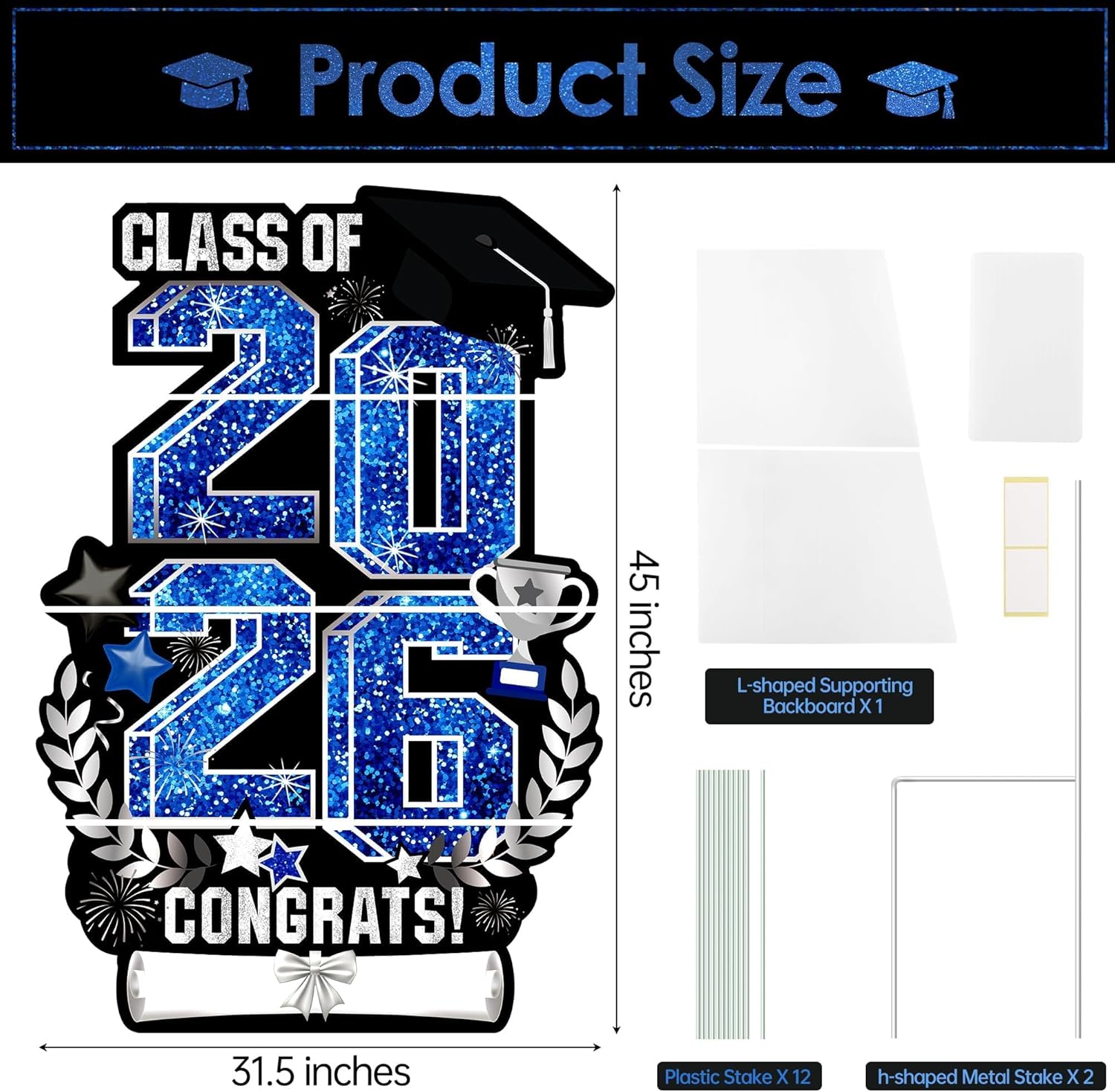Aneco 45 Inch Graduation Decorations Yard Signs Class of 2026 Outdoor Lawn Yard Signs with Stakes Congrats Grad Lawn Decor High School College Graduation Party Decorations Supplies, Blue