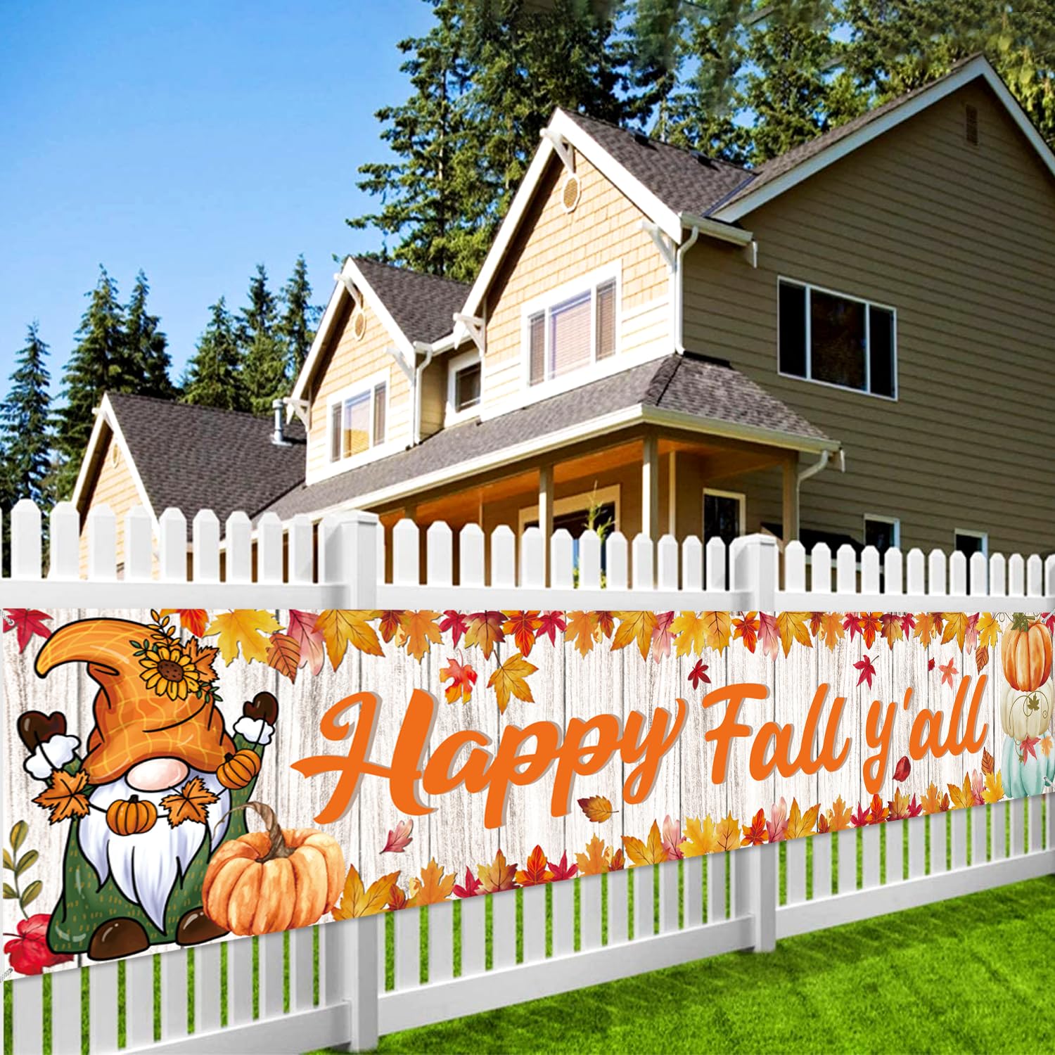 Large 9.8x1.6ft Happy Fall Yall Banner, Fall Banners for Outside, Happy Fall Sign Garden Banner for Fall Festival Decorations, Happy Fall Banner Front Porch for Home Door Yard Outdoor