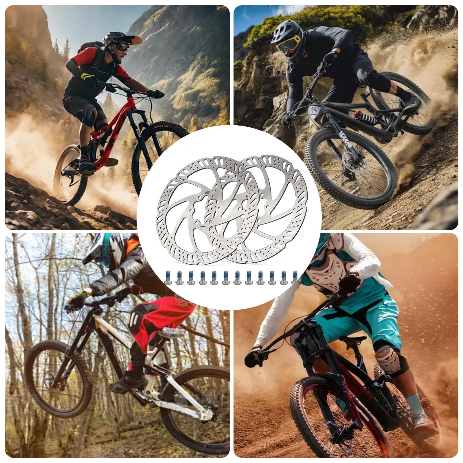 2 dischi freno per bicicletta, 160 mm, in acciaio inox, con viti, per mountain bike, bici da corsa e sostituzione freni a disco