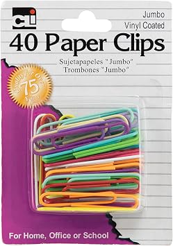 Charles Leonard Paper Clips, Jumbo Gem, Vinyl Coated, Assorted Colors, 40-Pack 80050