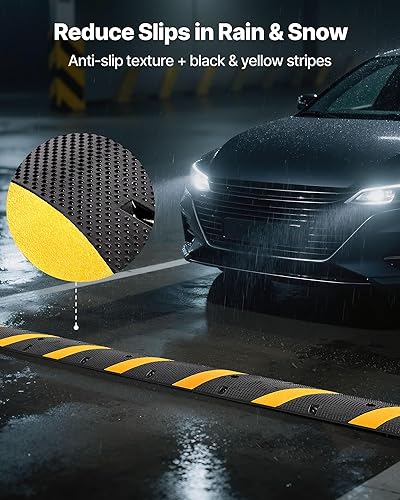 Miniatura 5 de VEVOR Proteccion de velocidad de goma de 6 pies, 2 canales, reducción de velocidad para tráfico pesado, capacidad de carga de 22000 libraseje, rampa