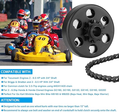 Miniatura 9 de Youxmoto Embrague Go Kart 12T de 34 pulgadas para cadena #35, hasta 6.5hp 12 dientes Predator 212 embrague centrífugo para Go Kart Mini Bike, para