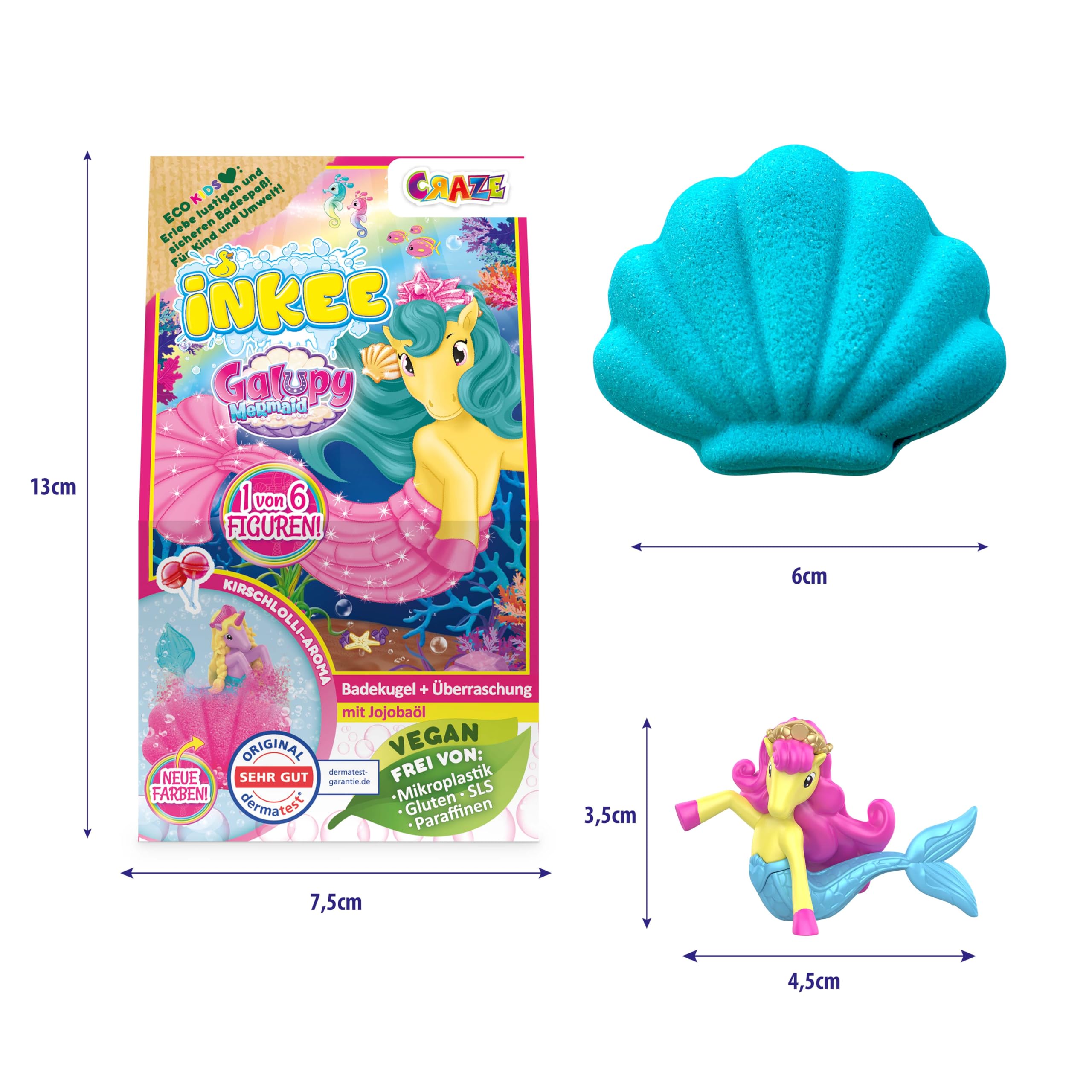 INKEE GALUPY MERMAID – Bomba da Bagno Bambini a Forma di Conchiglia con Sorpresa Sirena – Bath Bomb Effervescente per Vasca con Schiuma e Profumo Dolce