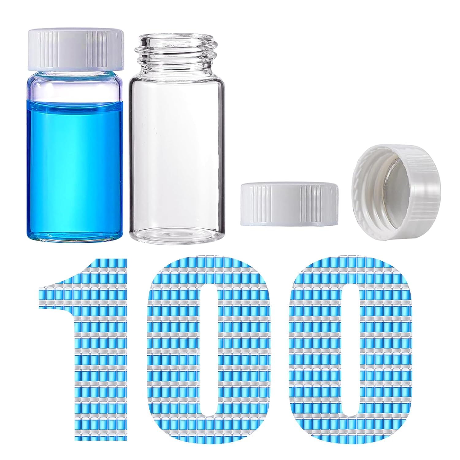 20mL Scintillation Vials, 100 Pack Borosilicate Glass Liquid Scintillation Vial with 22-400 White Screw Caps, Aluminum Foil Liner, Lab Sample Storage Bottles