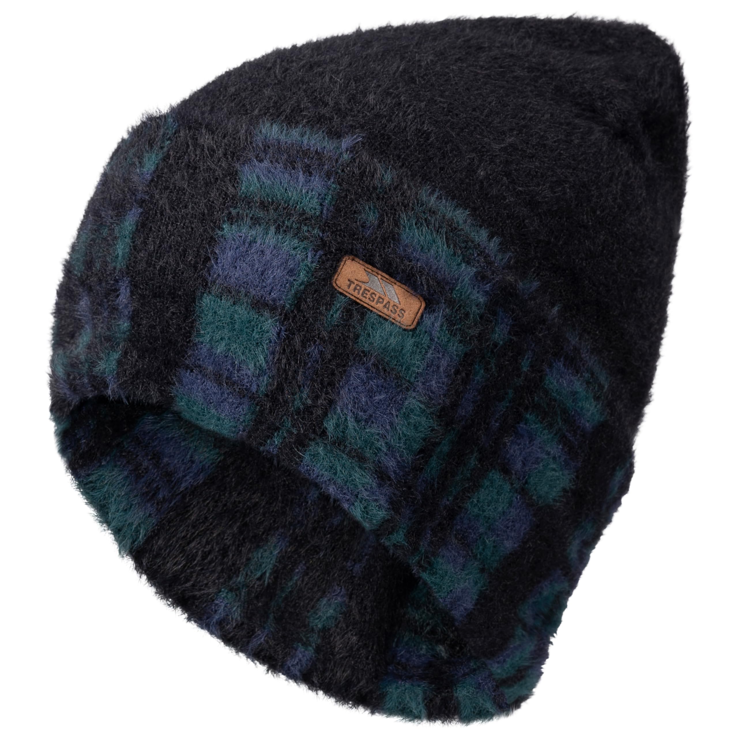 Trespass Unisex Black Tartan Mens Beanie Reversible With Check Detail Toffy