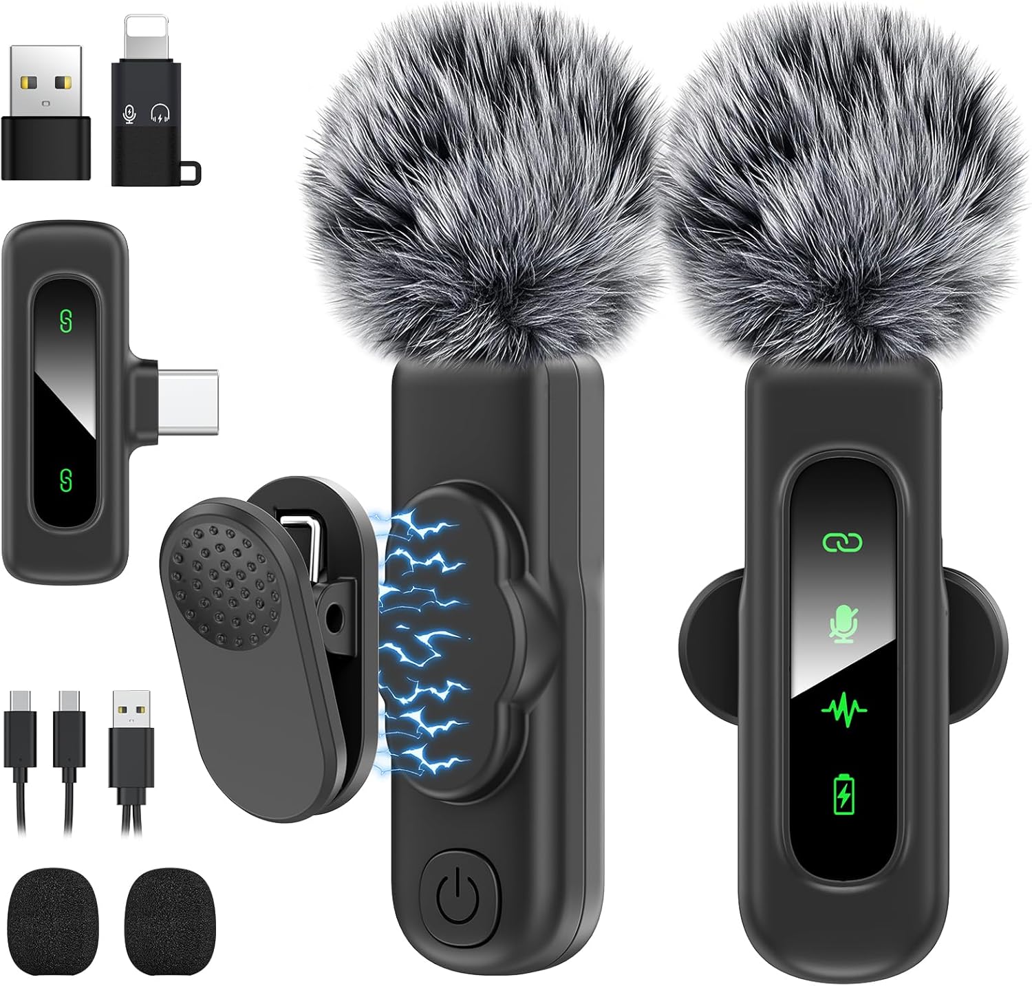 USB C Mini Wireless Lavalier Microphone for iPhone/Android,Lapel Mic with Magnetic Clip-on for Record Video,Lav Mic with LED Display Podcast Vlog Content Creator Interview