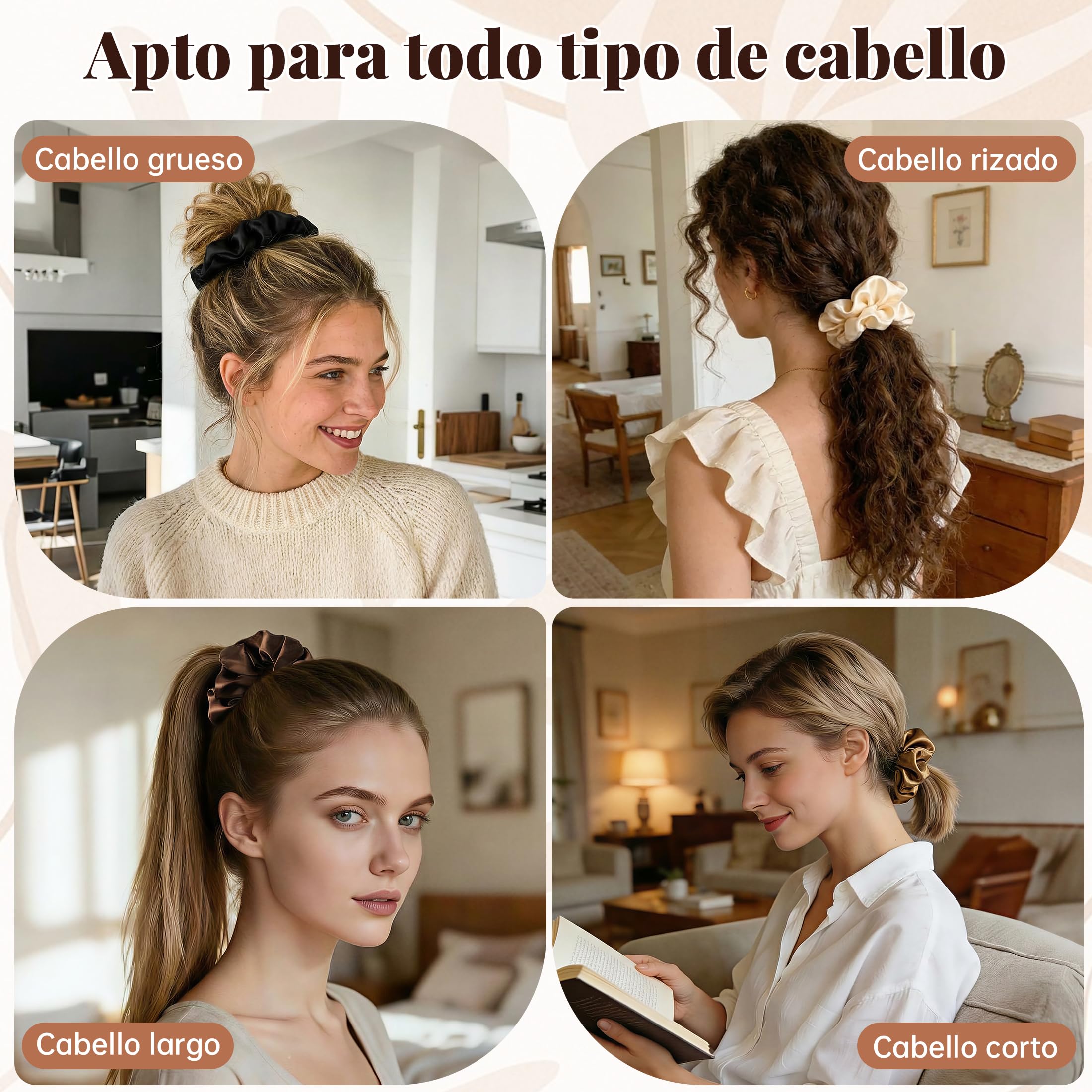 12 Piezas Coleteros Pelo Mujer, Coletero Seda de Satén para Mujeres y Niñas, Scrunchies Gasa Elásticos para Cabello Rizado y Liso, Gomas de Pelo Suave y Durables (6 colores, 9 cm)