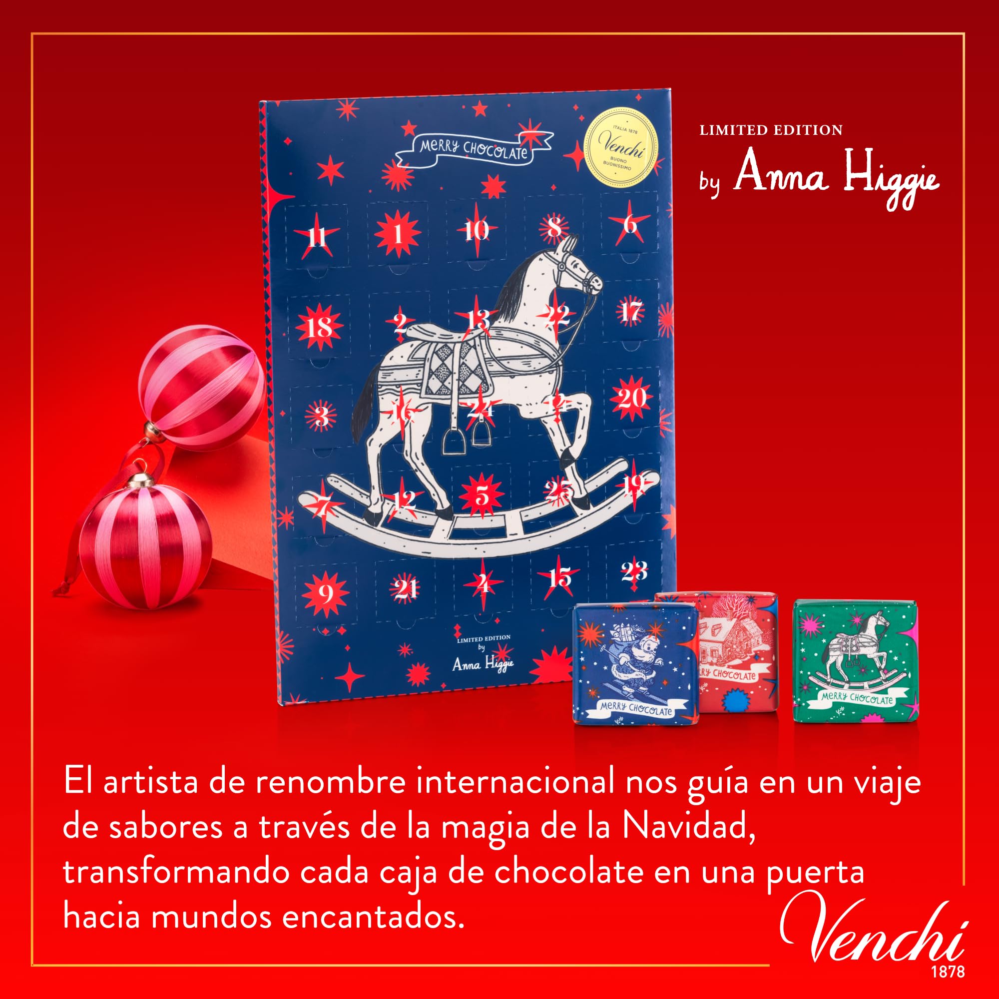 Venchi Calendario de Adviento 181 g 25 Bombones Chocolate con Leche y Negro Navidad