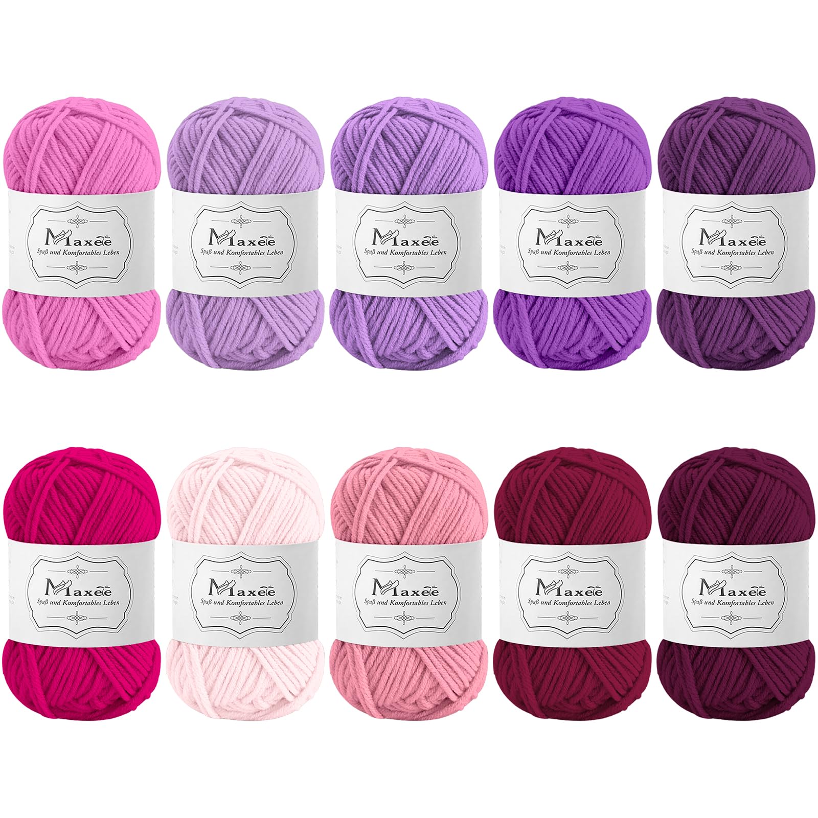 Maxee Häkelgarn 500g (50g*10 Farbe), Acryl Wolle Zum Stricken, Garn zum Häkeln und Stricken, Hand Knitting Yarn Set, Handstrickgarn Baumwollgarn für Häkeln, Wolle zum Stricken und Kunsthandwerk