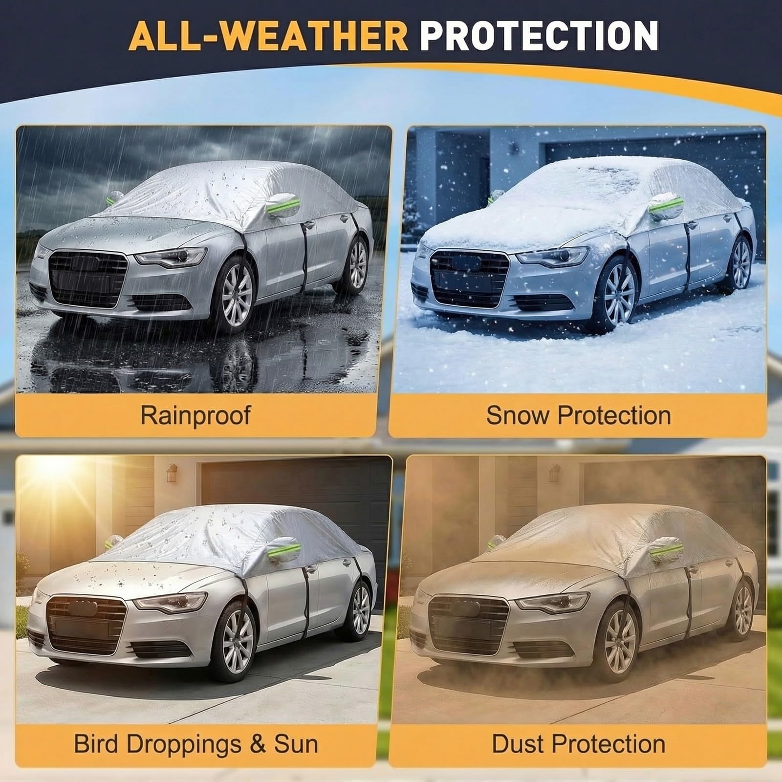 Wasserdicht Halbgarage für Auto Sommer für Ford Fusion 2005-2020 Autoabdeckung Abdeckplane Auto All Weather, Wasserdicht Staubdicht Sonnenschutz Wetterfest und Laub(Silber)