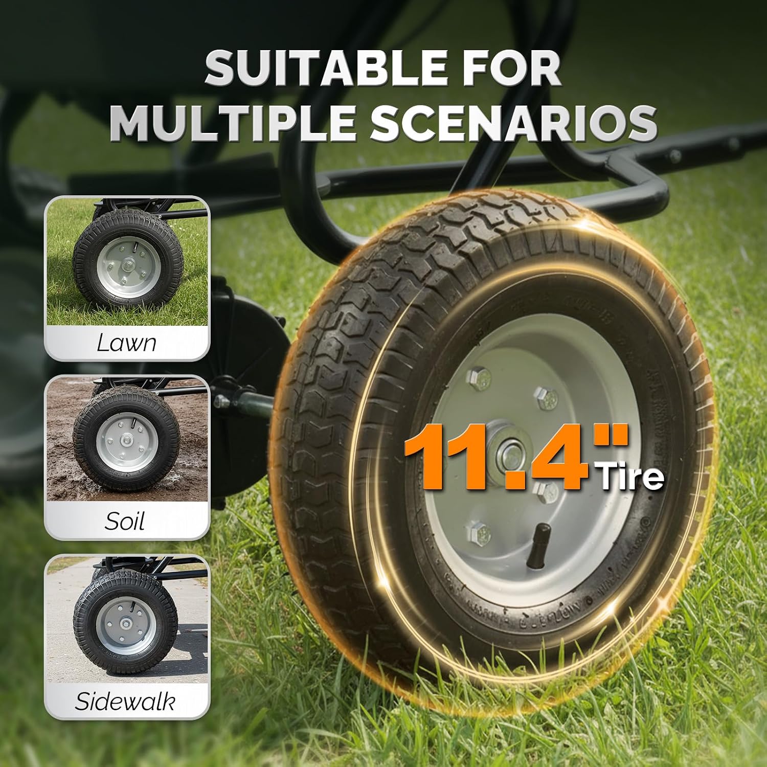 VINGLI 110lbs Fertilizer Spreader Tow-Behind with 10 Adjustable Drop Rate, with 11.4" Tire for Multi-Terrain, Broadcast Spreader for Lawn Care & Seed Spreading