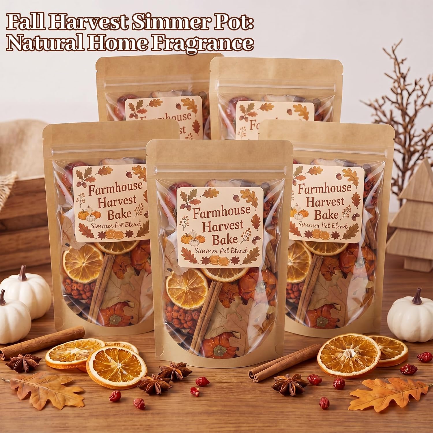 Vesici 24 Pcs Fall Potpourri Kraft Paper Bags with Label Farmhouse Harvest Bake Stovetop Pot Bags Autumn Potpourri Stand Pouches for Package of Stovetop Holiday Simmer DIY Crafting Kit for Home Decor