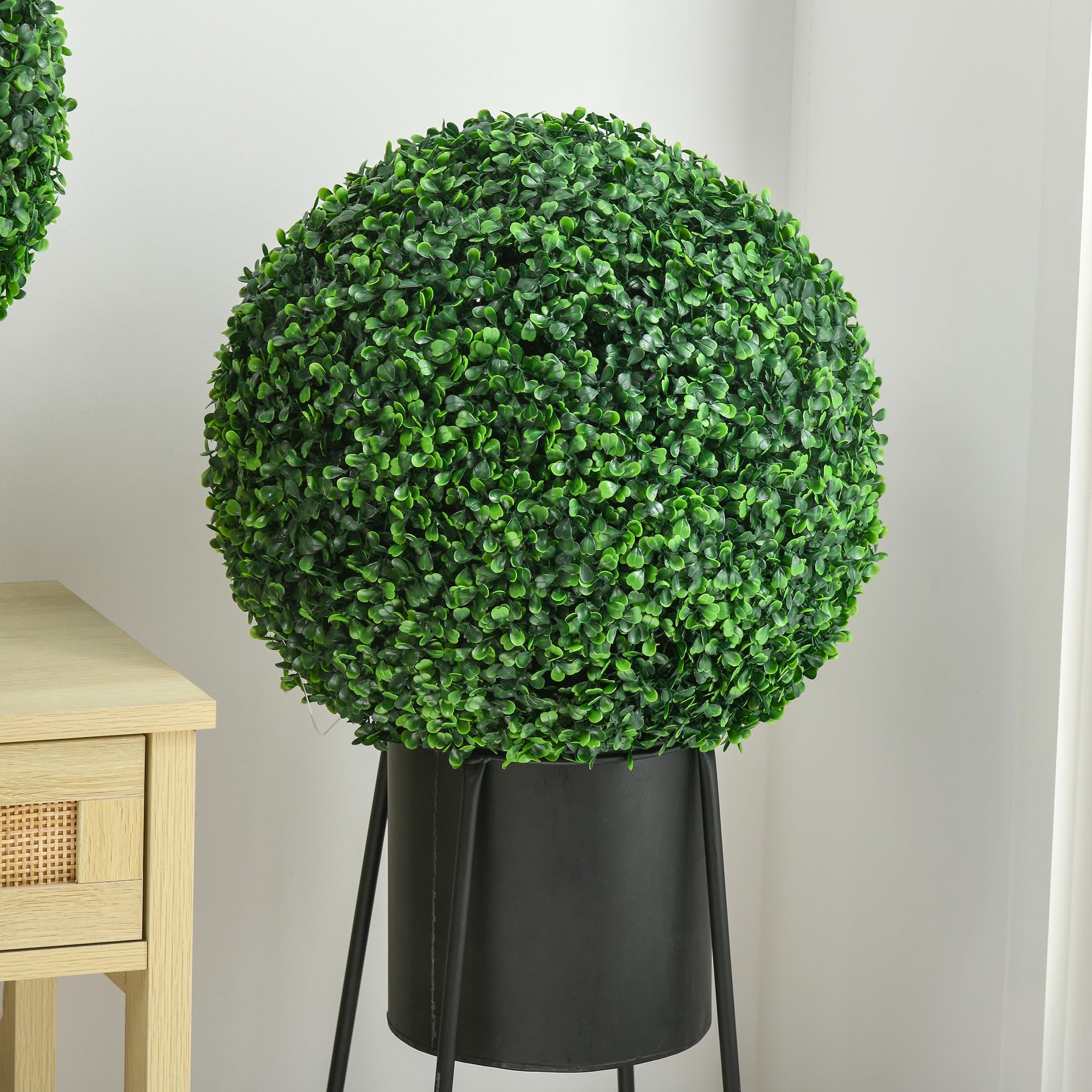 HOMCOM Set di 2 Piante Finte Sfera di Bosso Ø40cm, Piante Artificiali Decorative da Interno ed Esterno, Giardino, Ufficio, Soggiorno, Verde
