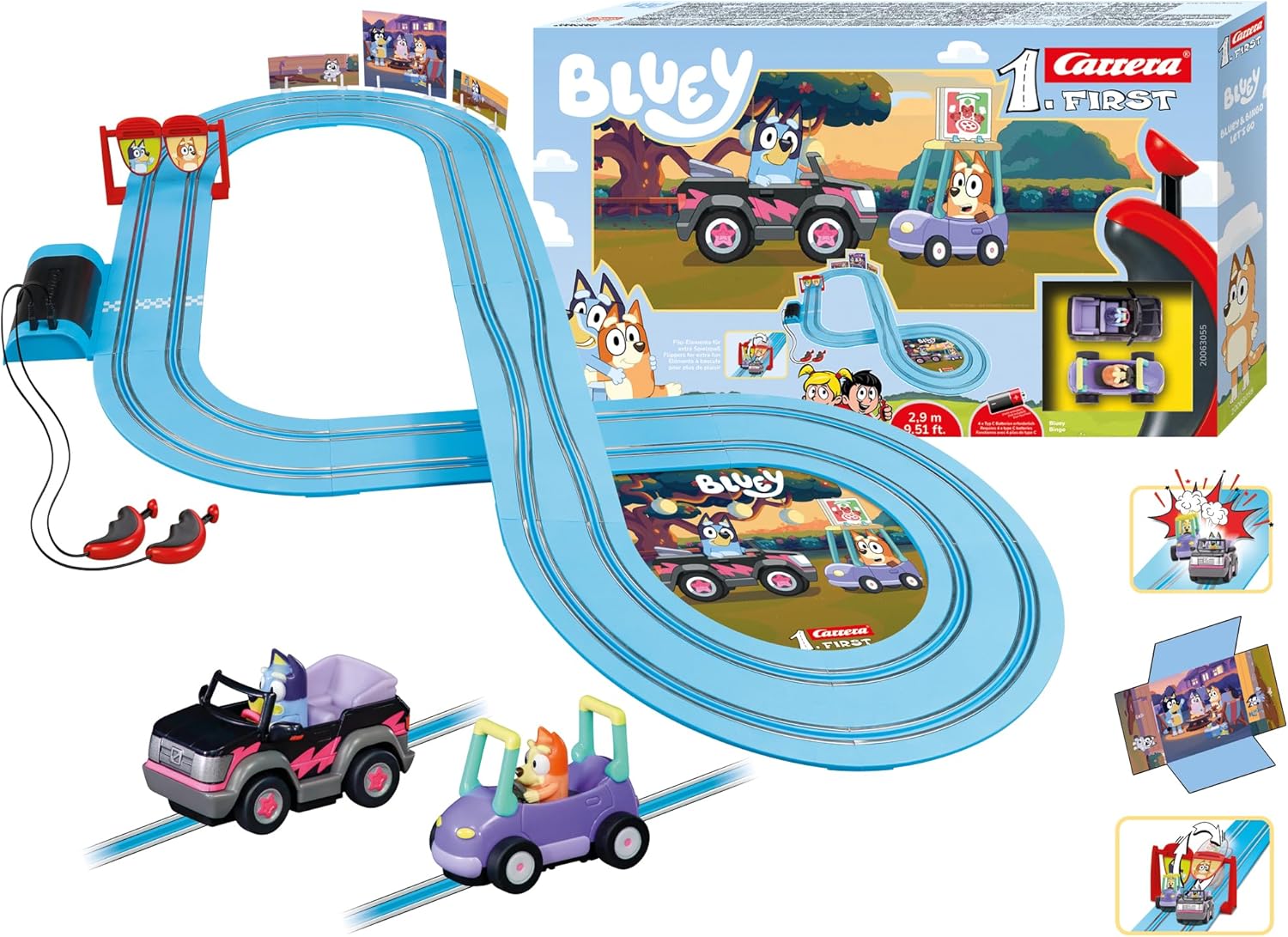 Carrera FIRST 20063055 Bluey Let's Go First Slot Racing Track, for Children from 3 Years and Adults, 2.90 m, with Bluey & Bingo