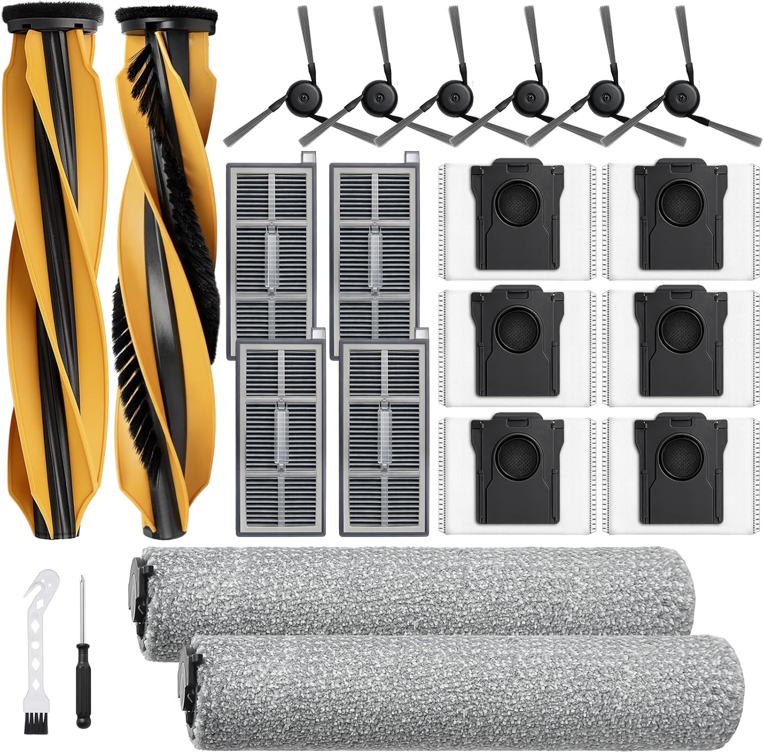 22 Pack Accessories for Mova Z60 Ultra Roller Complete / Z60 Ultra Roller SA Vacuum, Replacement Part with 2 Main Brush,2 Mop Roller,6 Dust Bags,6 Side Brush,4 HEPA Filter,1 Screwdriver,1 Clean Brush